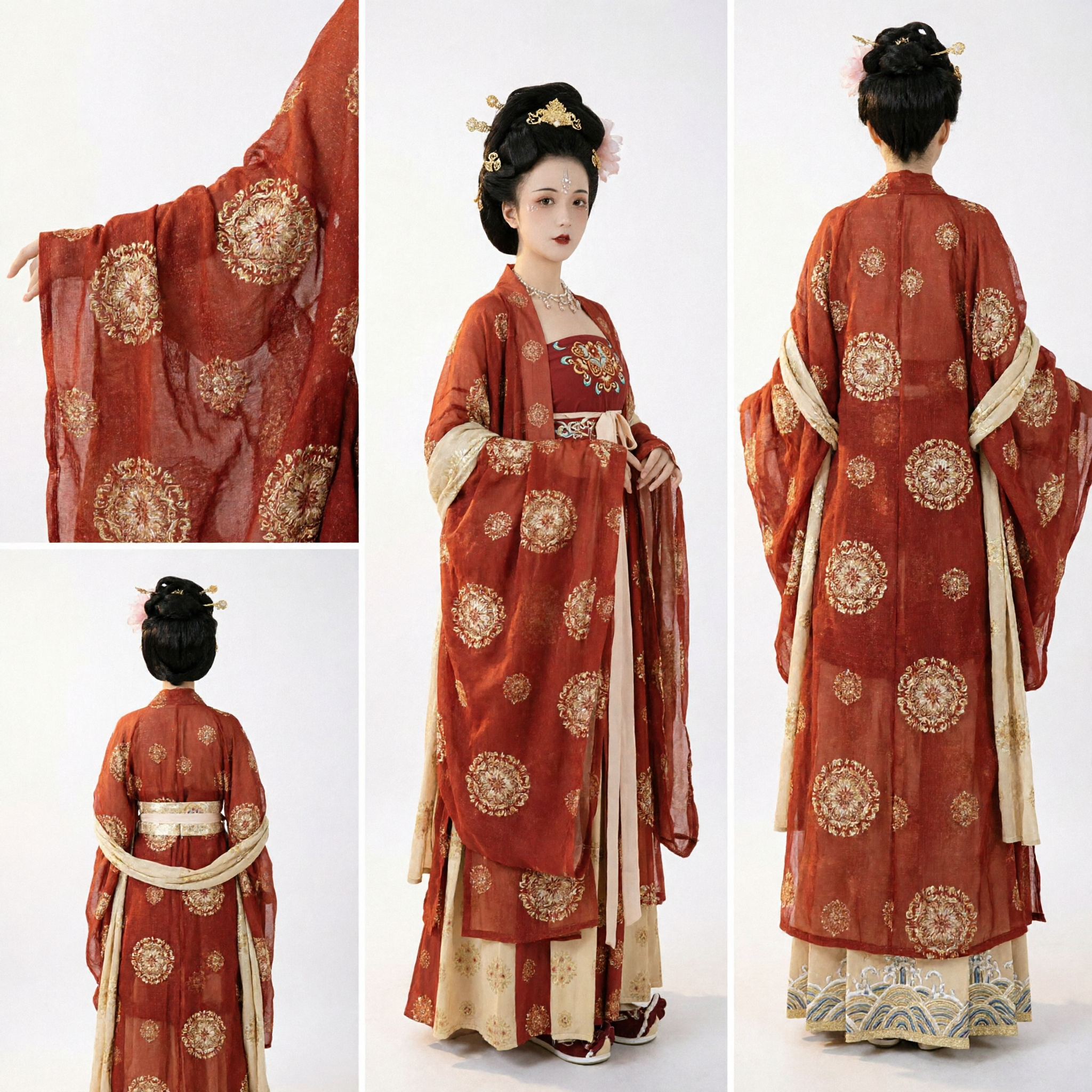 Traditionelles chinesisches Tang-Dynastie Hanfu-Kostüm für Damen, rot besticktes Palastkleid für historische Aufführungen und Fotografie - Asian Costume