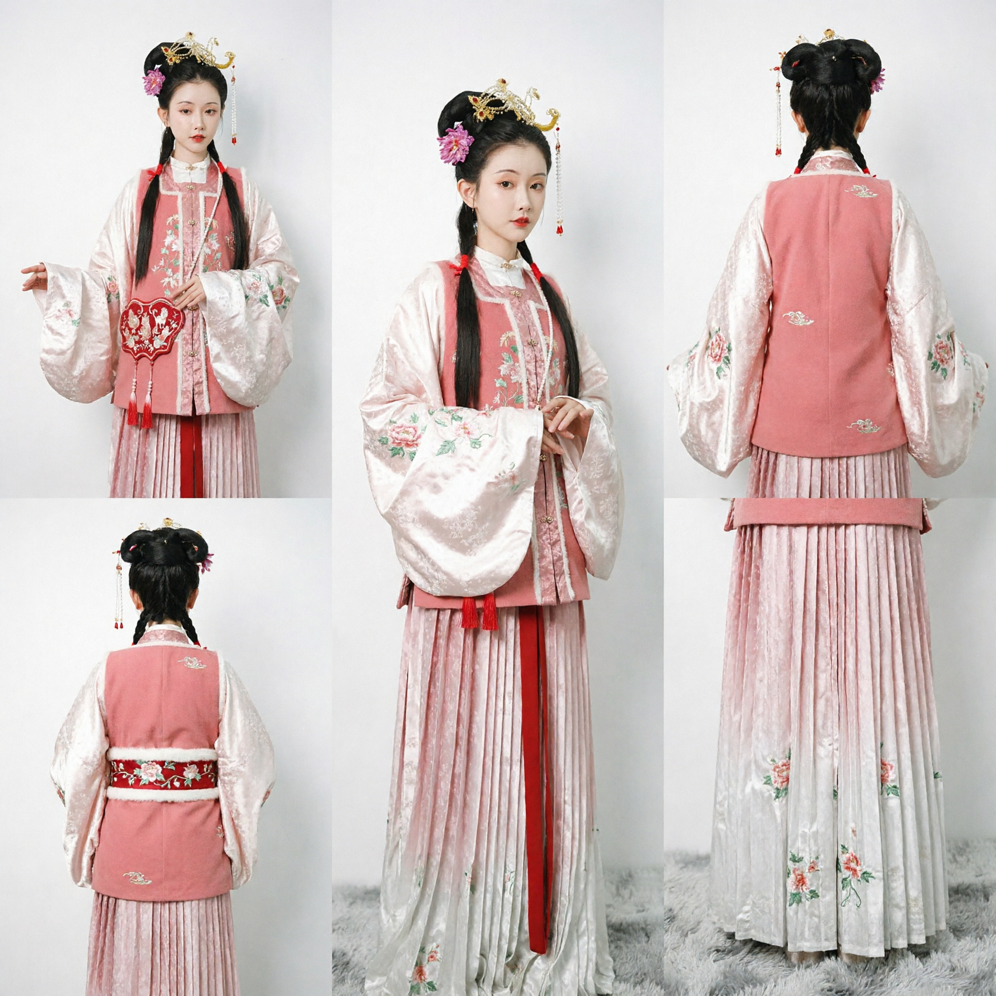 Vêtement Hanfu traditionnel chinois pour filles style dynastie Ming - Ensemble gilet rose brodé et jupe (costume pour enfants) - Asian Costume