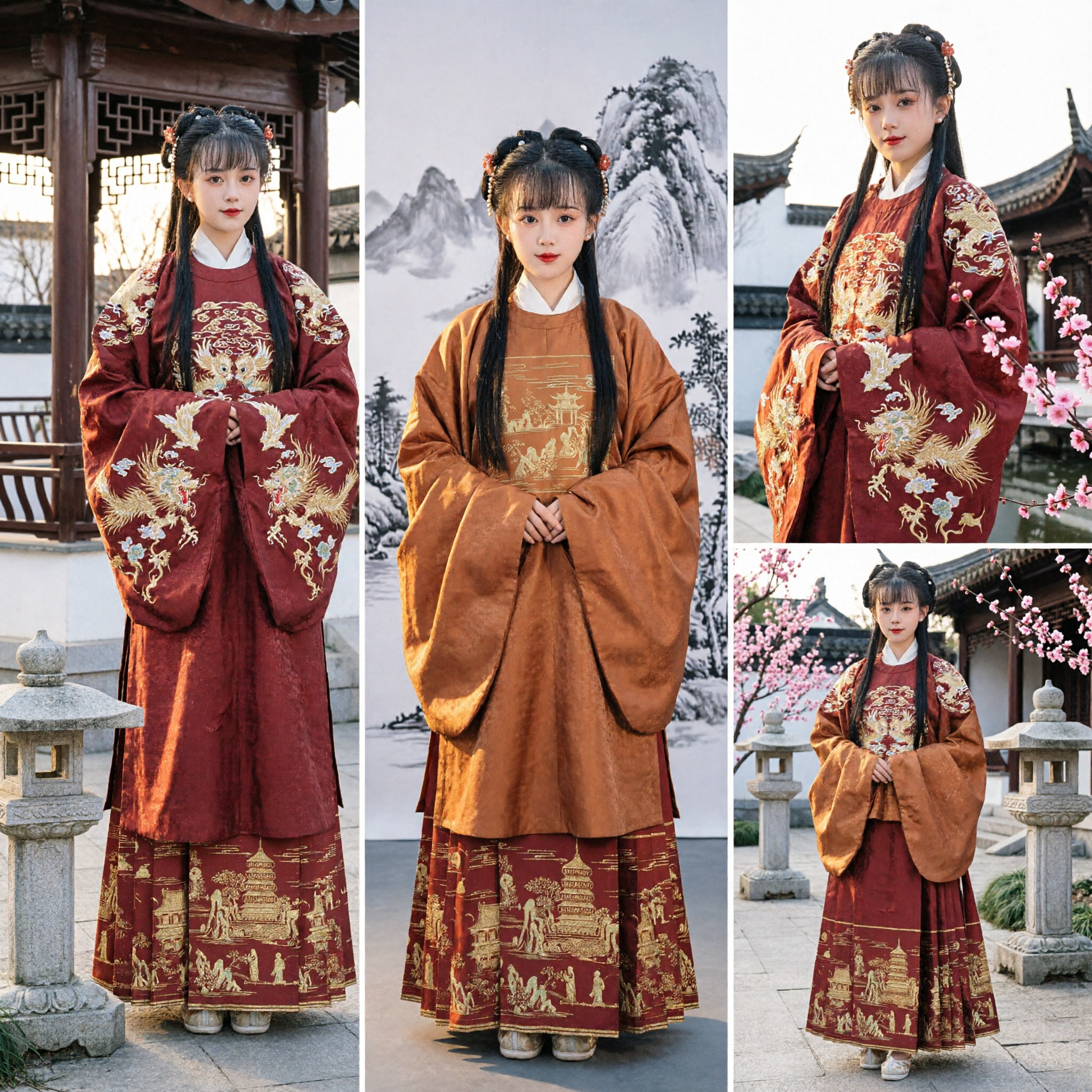 Traje Hanfu Tradicional Chino para Niñas: Conjunto de Bata y Falda Bordadas al Estilo de la Dinastía Ming para Niños - Asian Costume