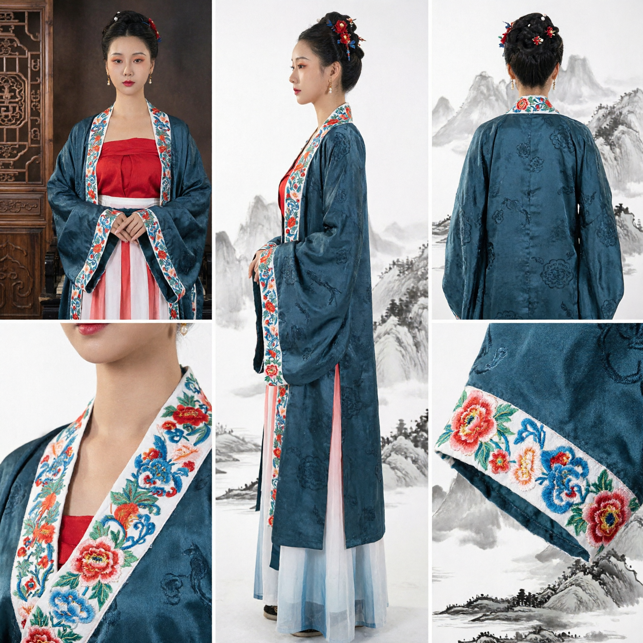 Elegante Costume Hanfu della Dinastia Tang Blu per Donne, Set Antico Cinese con Tunica e Gonna Ricamati per Cosplay Storico - Asian Costume