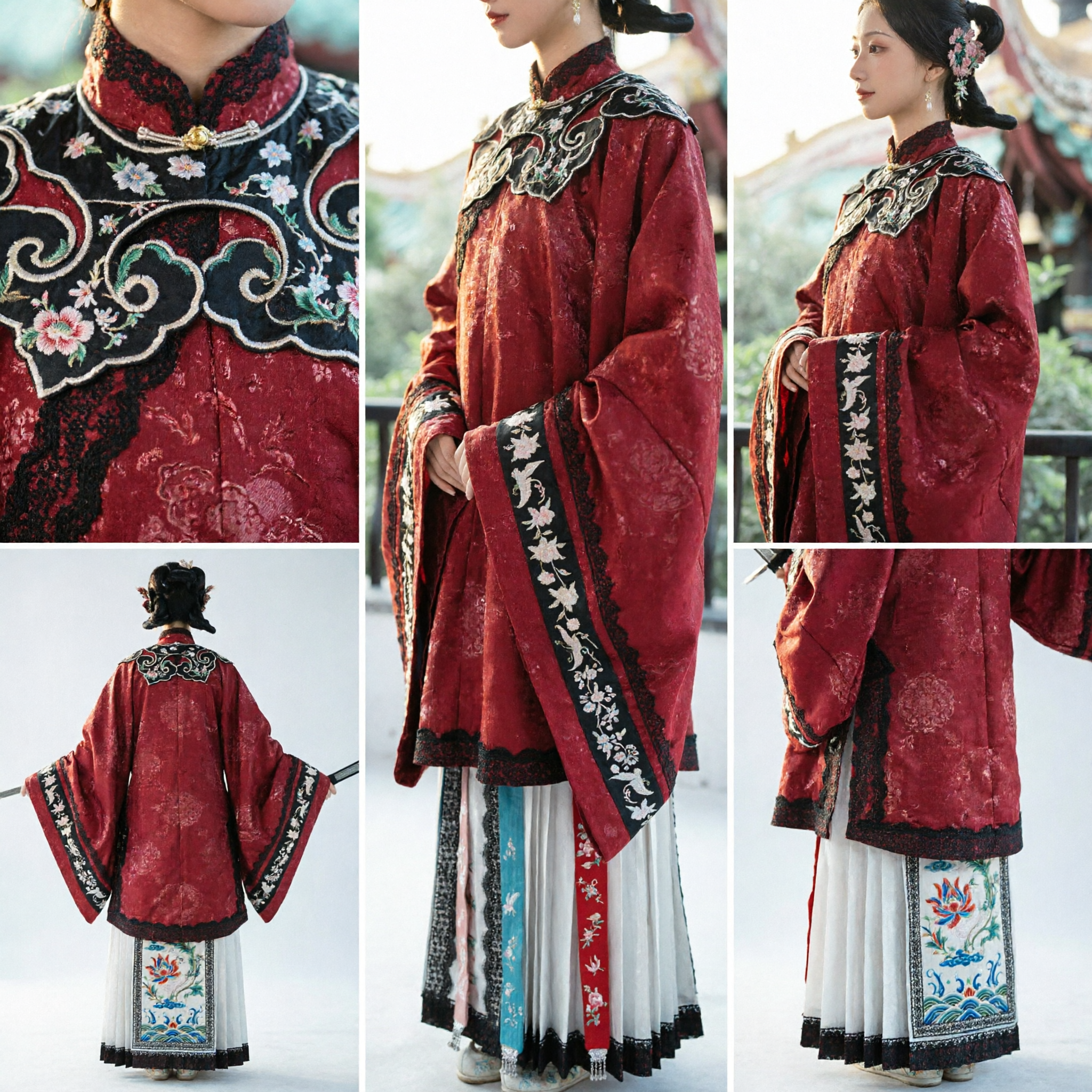 Set Hanfu Tradizionale Cinese della Dinastia Ming Veste Rossa Ricamata e Gonna per Donne Costume Antico - Asian Costume