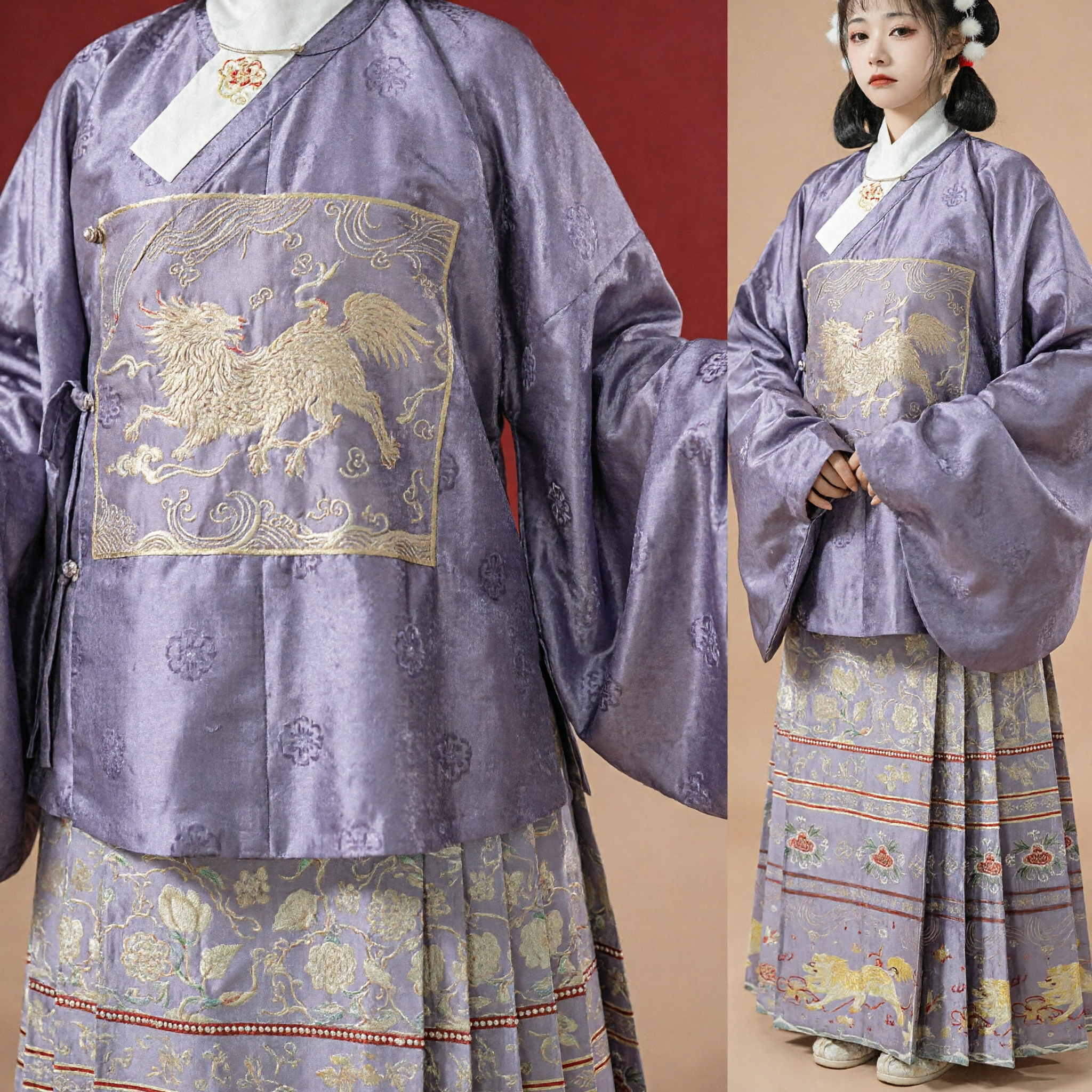 Traje Tradicional Chinês Hanfu Roxo Bordado da Dinastia Ming para Meninas Celebração do Festival do Ano Novo Lunar - Asian Costume