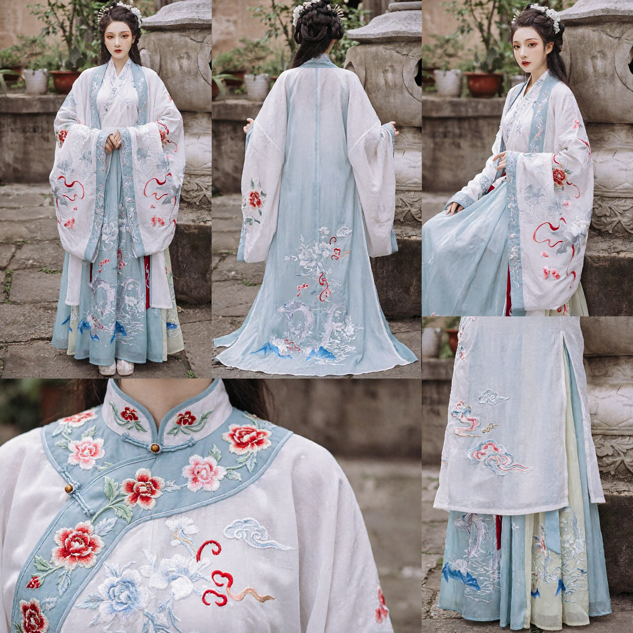 Costume ancien traditionnel chinois Hanfu, robe de fée élégante avec broderie de dragon bleu pour cosplay et photographie féminine - Asian Costume