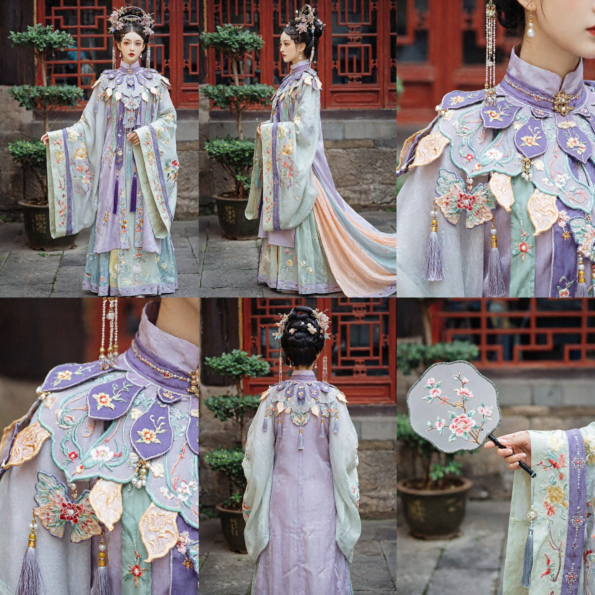 Conjunto Hanfu en Tonos Pastel Elegante con Hombrera Bordada de Nubes Traje Antiguo Tradicional Chino para Mujer para Sesiones de Fotos - Asian Costume