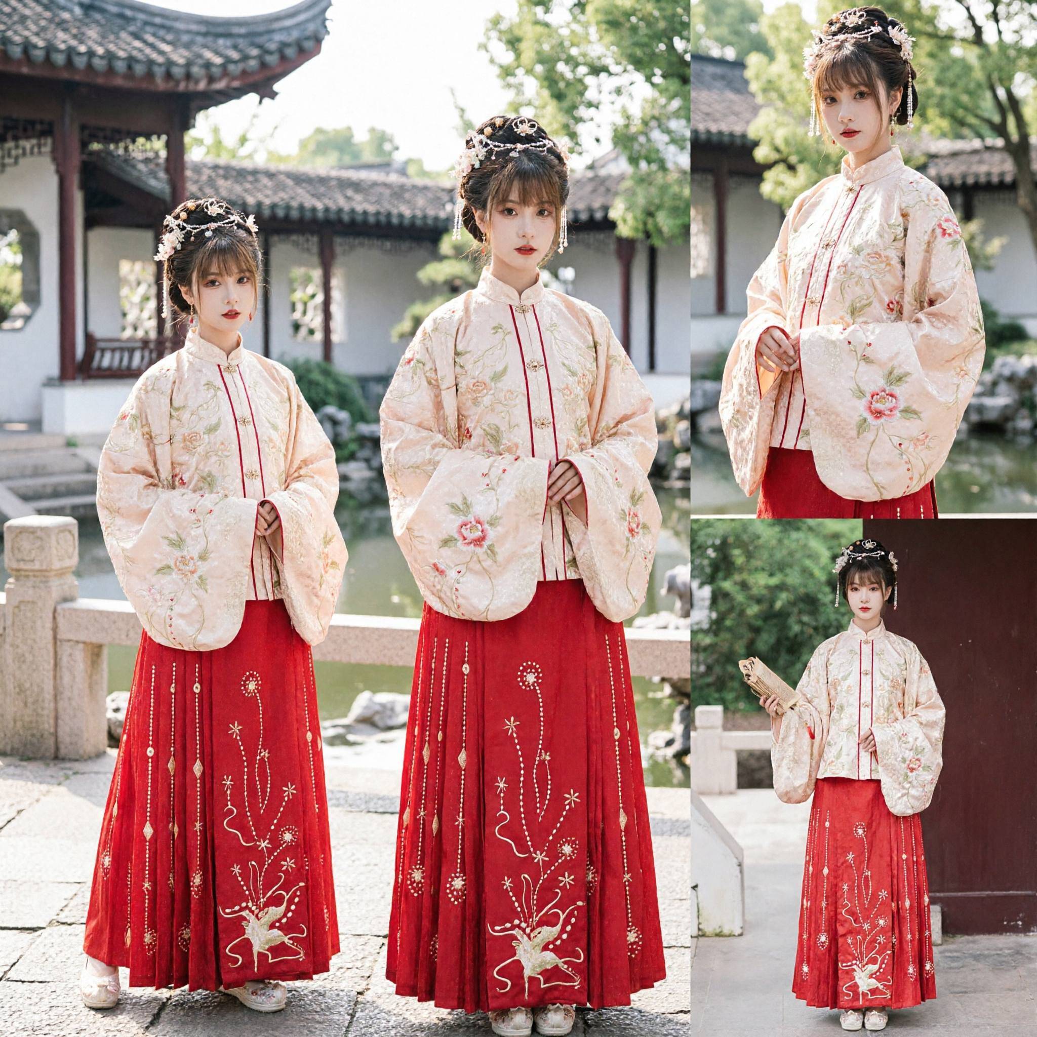 Ensemble traditionnel chinois Hanfu de style dynastie Ming, veste brodée à col droit et jupe rouge pour femmes - Asian Costume