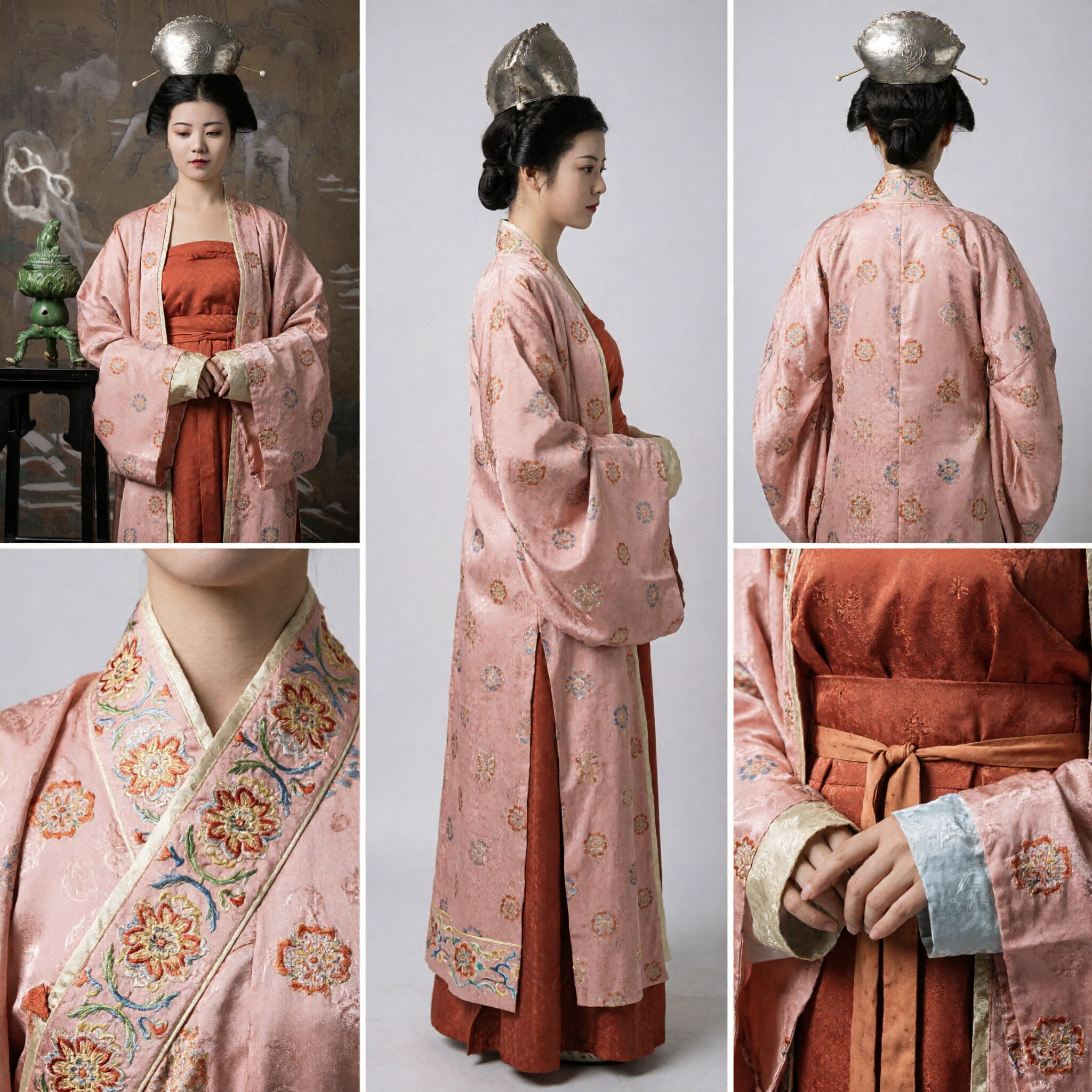 Traditionele Chinese Hanfu Oud Adellijke Dame Kostuum Roze Bloemrijk Gewaad met Kroon voor Vrouwen Cosplay Fotografie - Asian Costume