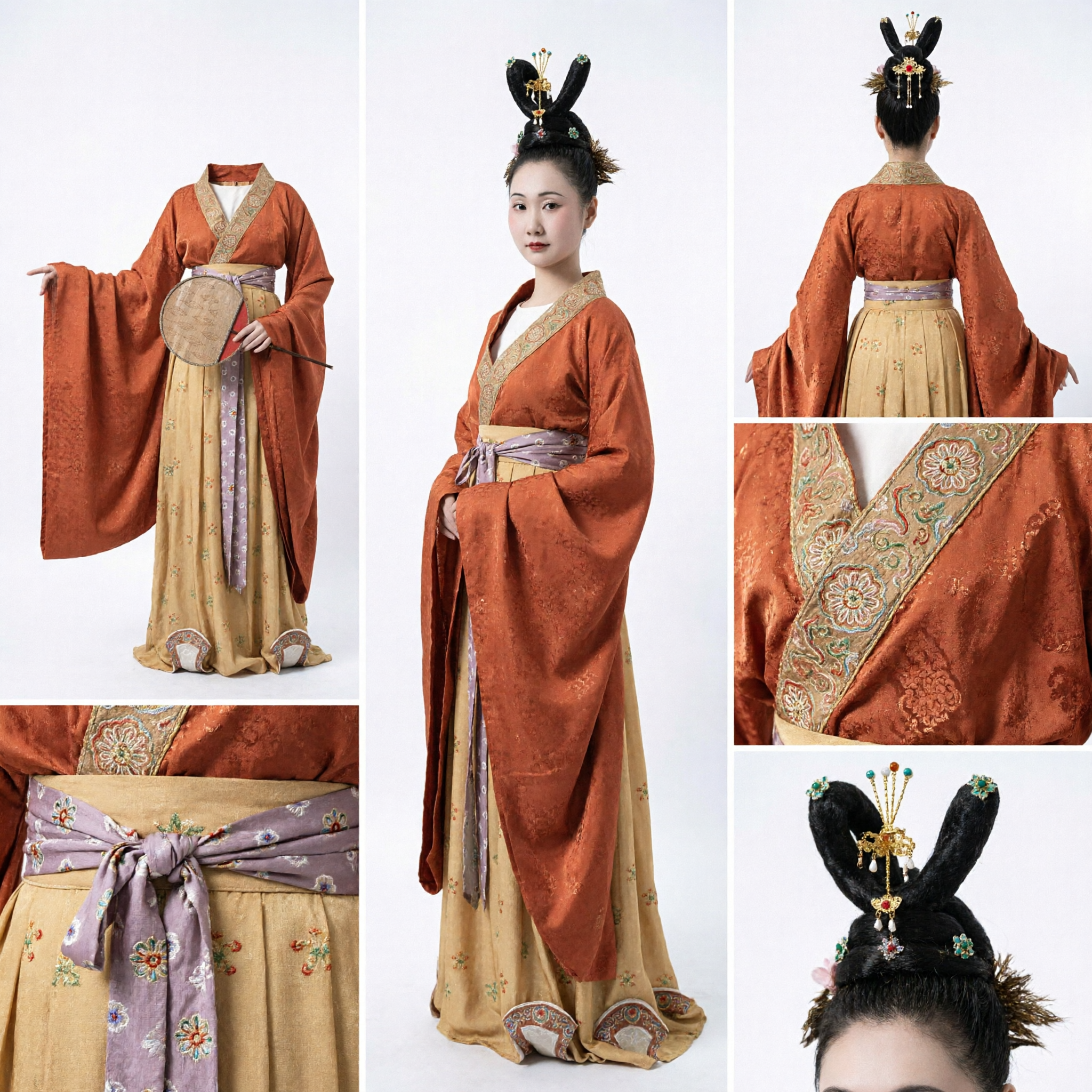 Frauen Traditionelles chinesisches Hanfu Tang-Dynastie Palastdame-Kostüm Oranges Robe für Cosplay und Bühnenauftritte - Asian Costume