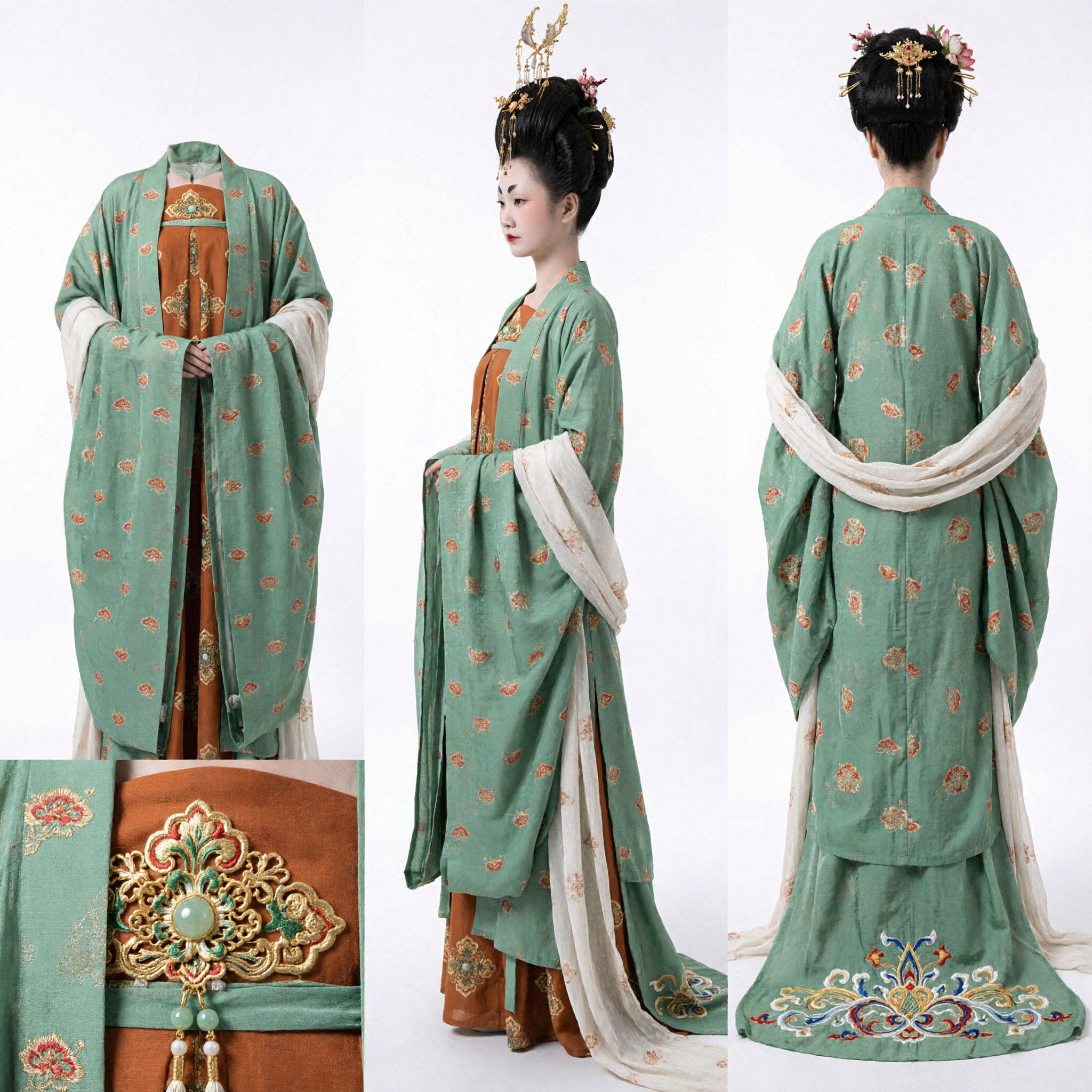 Costume Tradizionale Cinese Hanfu della Dinastia Tang, Veste Floreale Verde da Antica Dama di Palazzo per Donne, Cosplay - Asian Costume