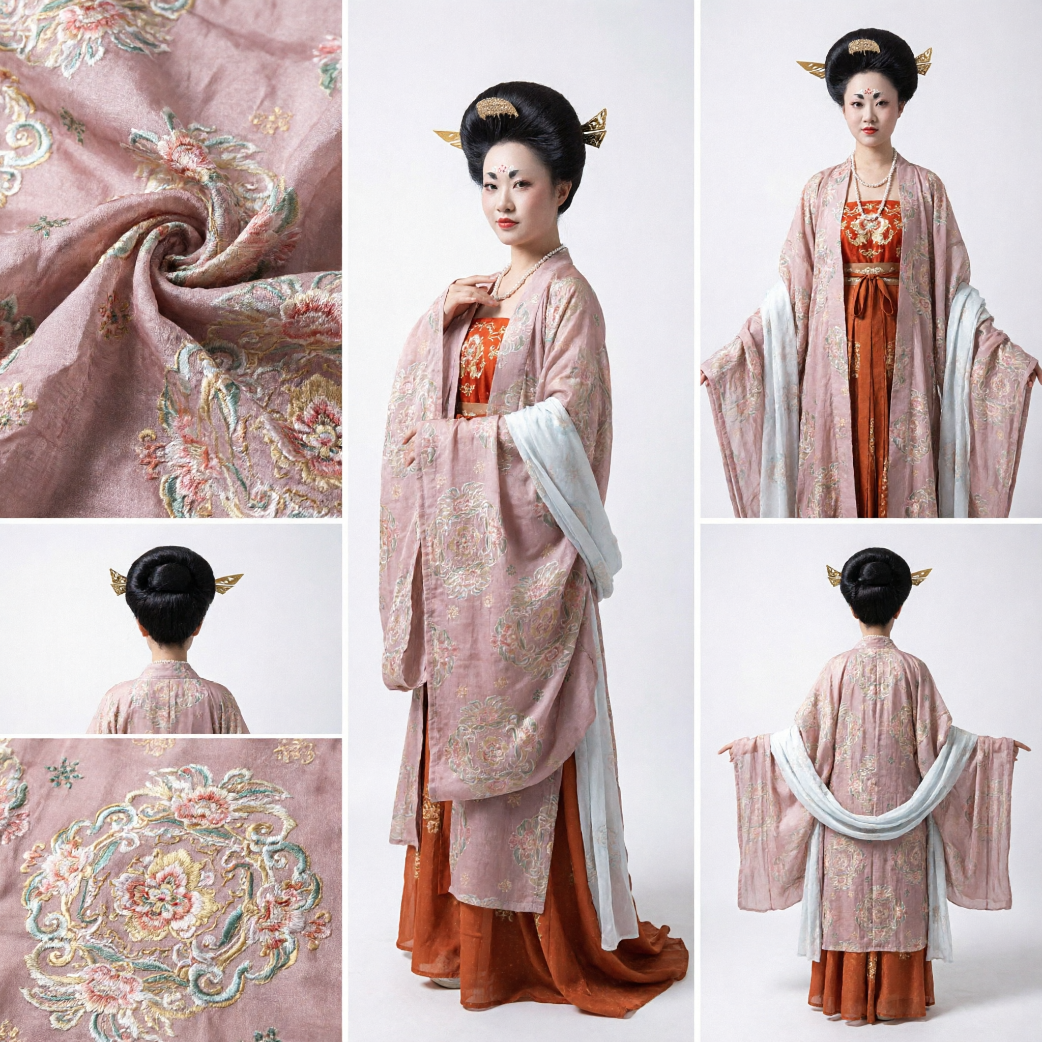 Traditioneel Chinees Tang-dynastie Hanfu-kostuum Roze Bloemen Paleisdame Oude Jurk voor Vrouwen - Asian Costume