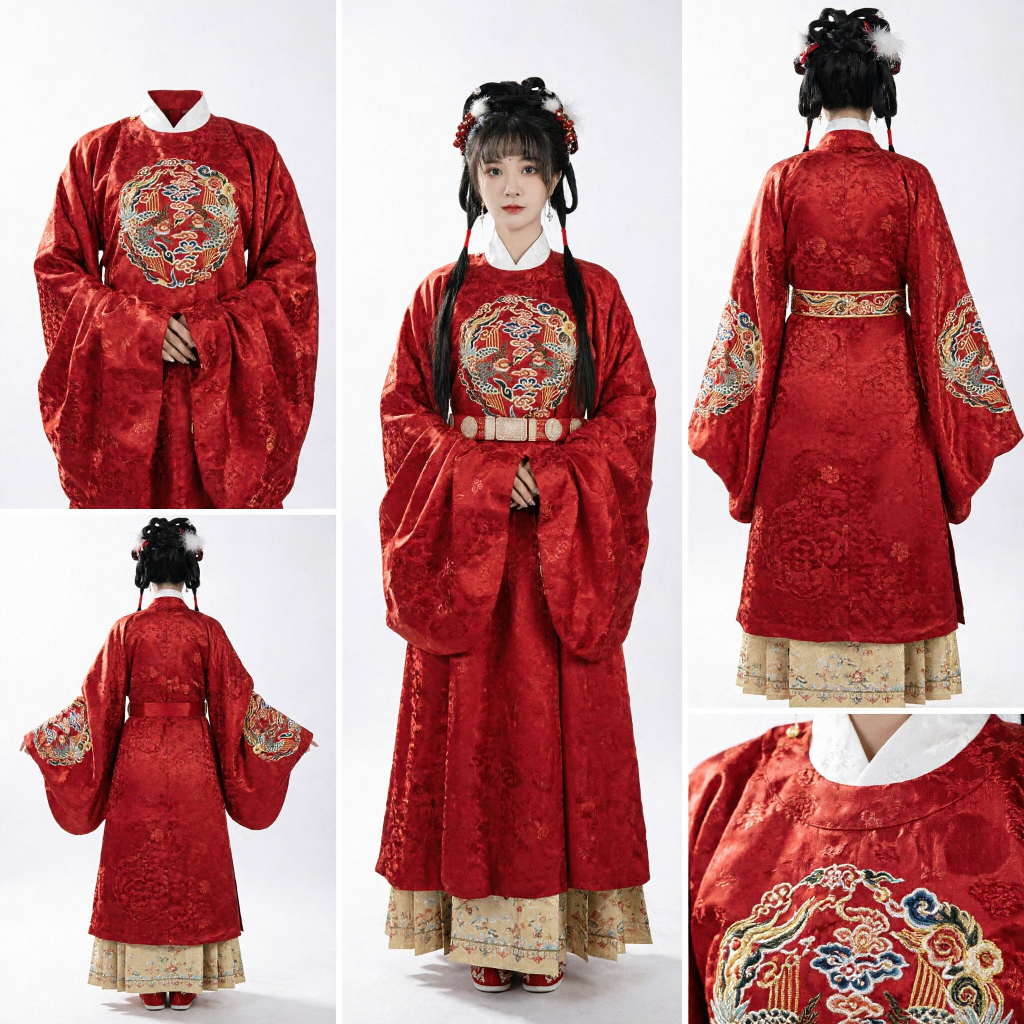 Traditioneel Chinees Ming Dynastie Hanfu Rood Geborduurde Draken Gewaad Feiyufu Trouwkostuum voor Vrouwen - Asian Costume
