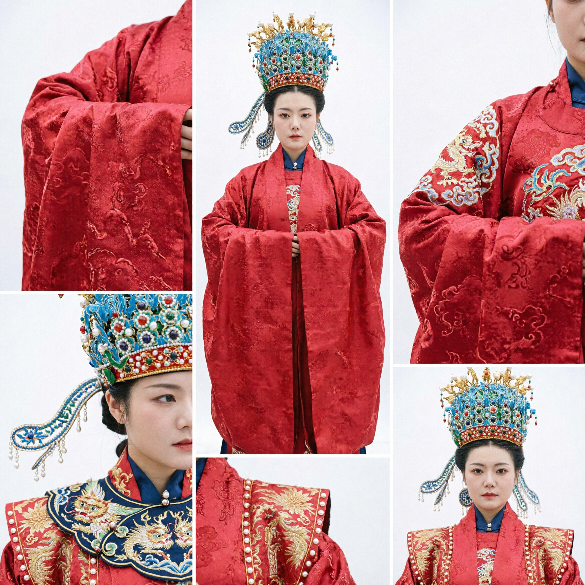 Abito da Sposa Tradizionale Cinese Hanfu Rosso Dinastia Ming Corona della Fenice Costume Antico da Imperatrice per Donne - Asian Costume