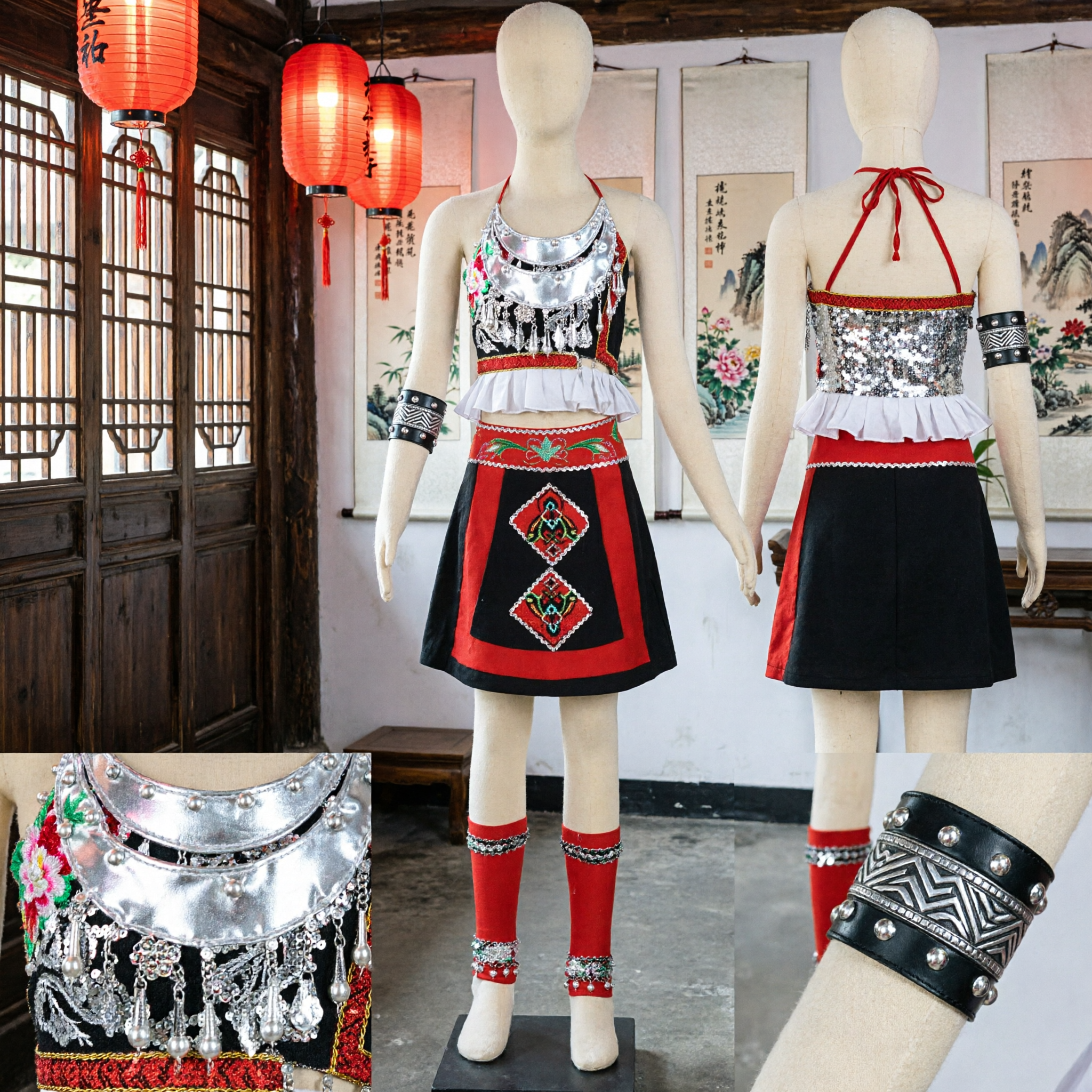 Costume Tradizionale Danza Folk Minoranza Etnica Miao Cinese Abito da Palco Completo per Donne - Asian Costume