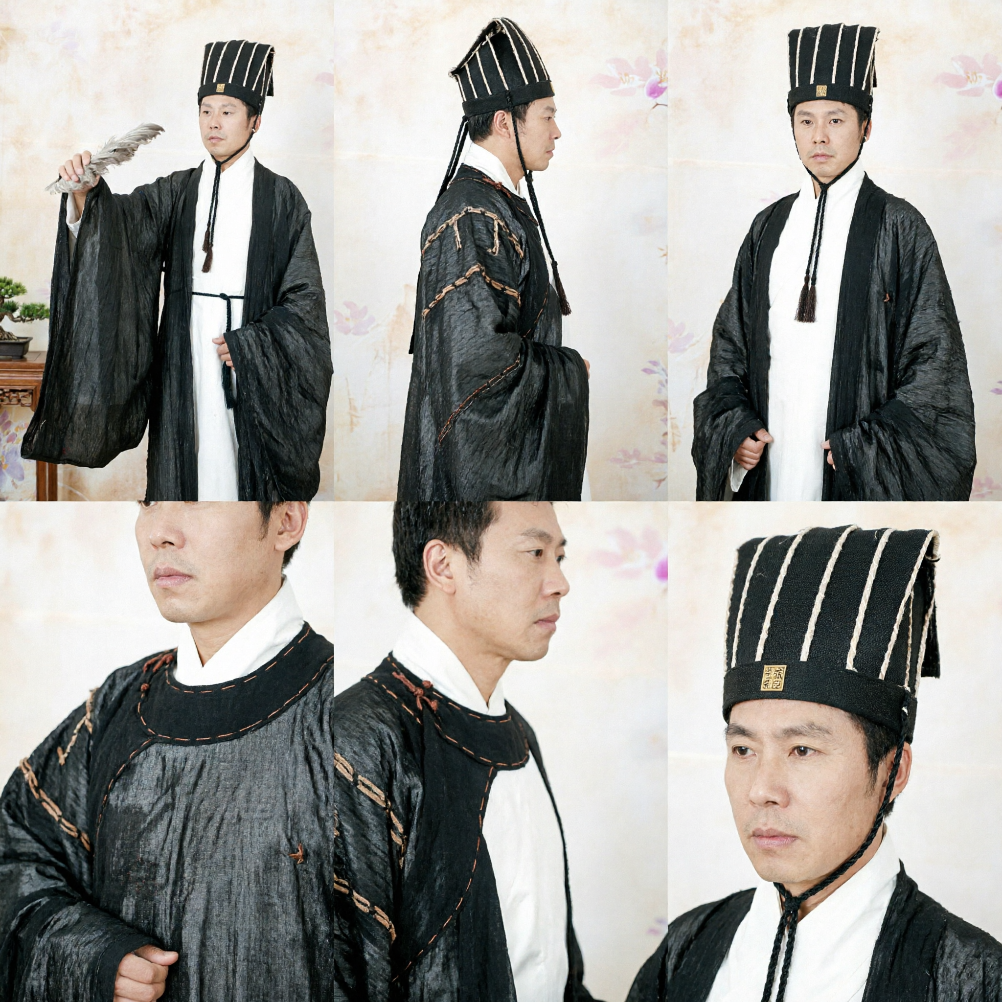 Starożytny Chiński Kostium Uczonego z Okresu Trzech Królestw Tradycyjne Hanfu Czarna Szata Stratega do Cosplayu - Asian Costume