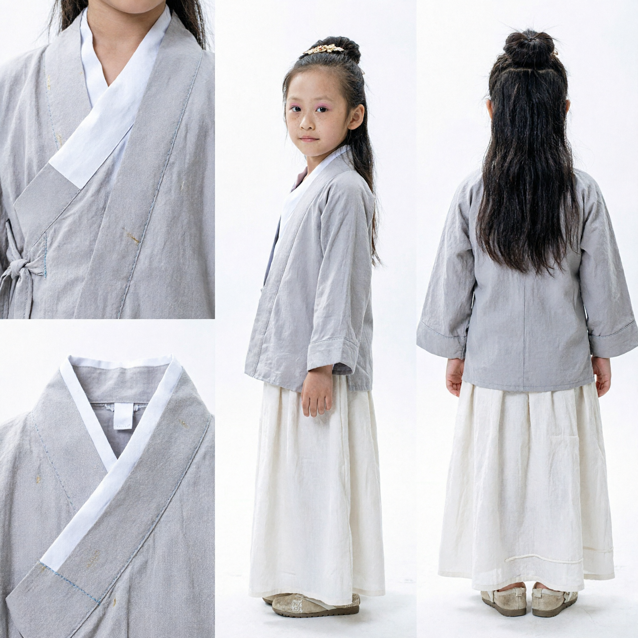 Costume Hanfu chinois traditionnel pour filles enfants - Robe de lettré ancienne en lin pour photographie et spectacle - Asian Costume