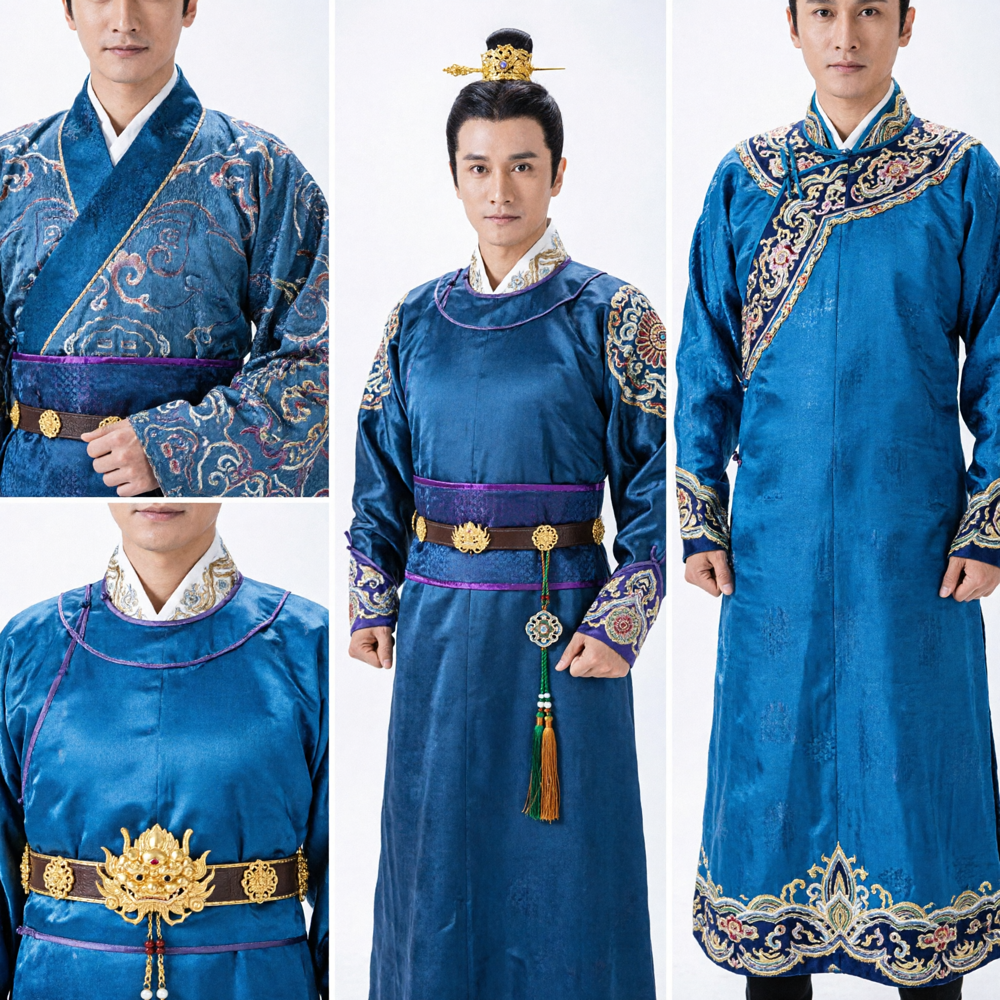 Costume da Principe Antico Cinese Tunica Blu Hanfu Abito Tradizionale Maschile da Nobile della Dinastia Tang - Asian Costume