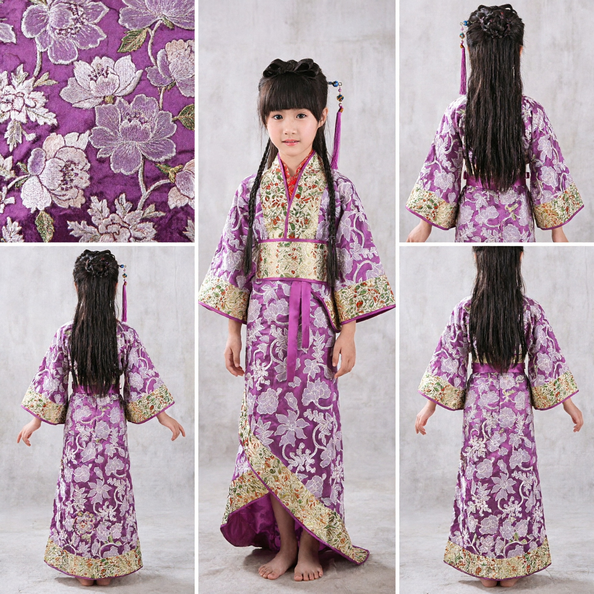 Fioletowy Kwiatowy Kostium Hanfu dla Dziewczynek Tradycyjna Starożytna Chińska Suknia Wróżki na Dziecięcy Występ Sceniczny - Asian Costume