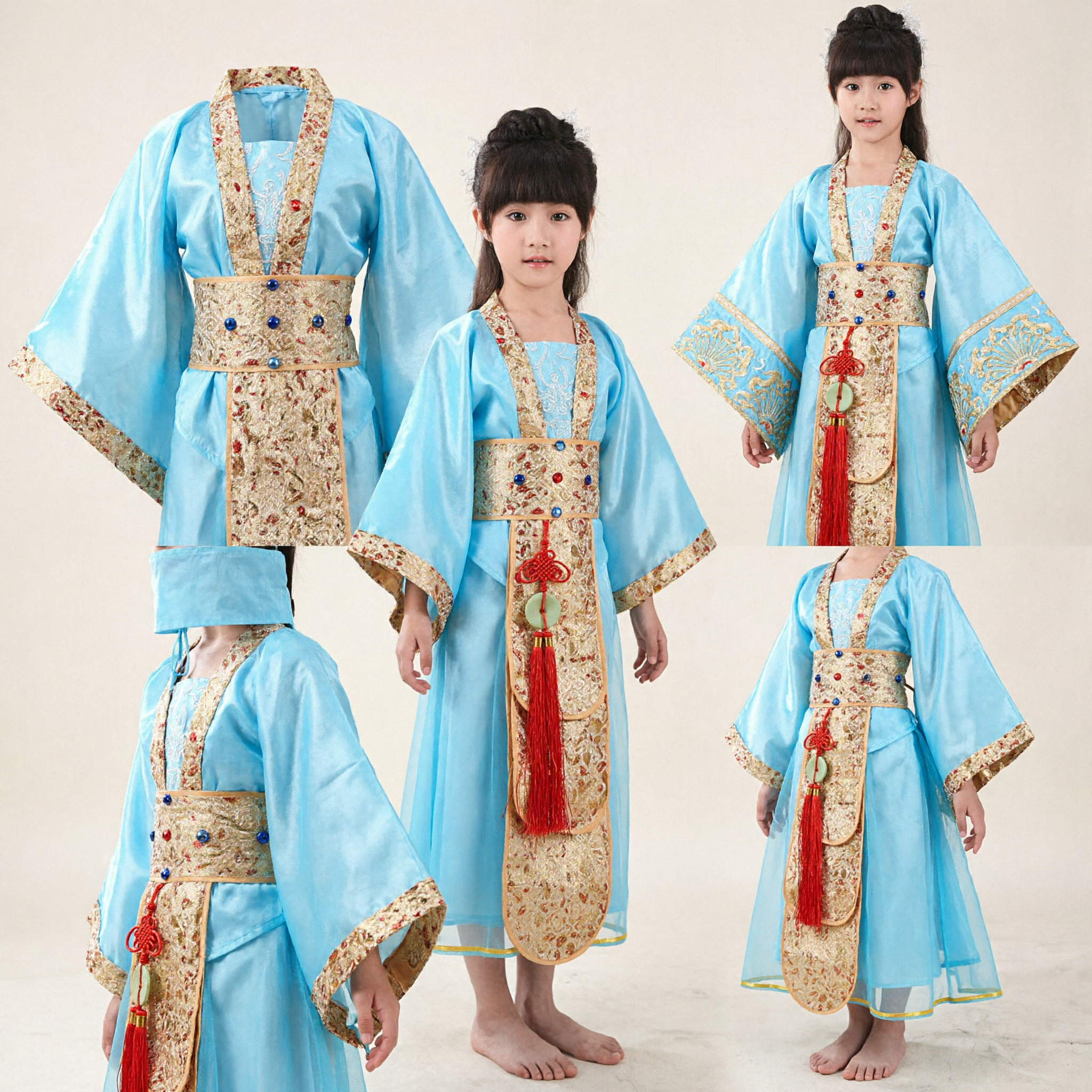 Kinder-Mädchen-Traditionelles chinesisches Hanfu-Kostüm, blaues antikes Feenkleid für Bühnen-Tanzaufführungen - Asian Costume