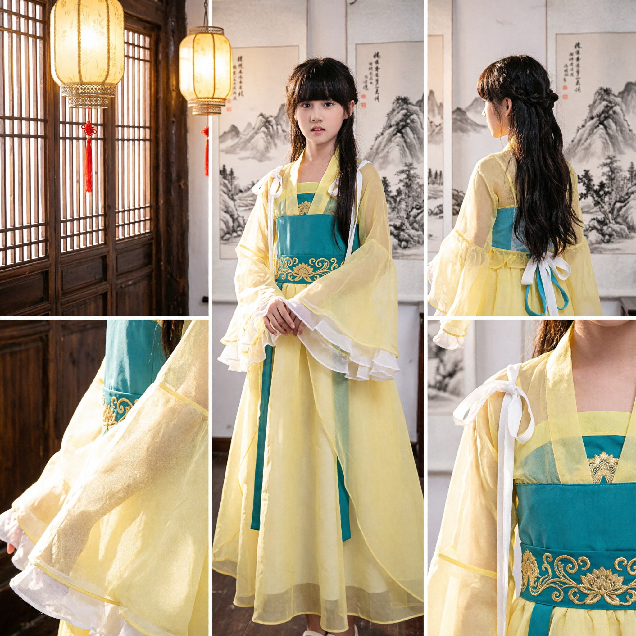 Robe traditionnelle chinoise Hanfu pour enfants, costume ancien de fée jaune pour filles pour danse, spectacle et photographie - Asian Costume