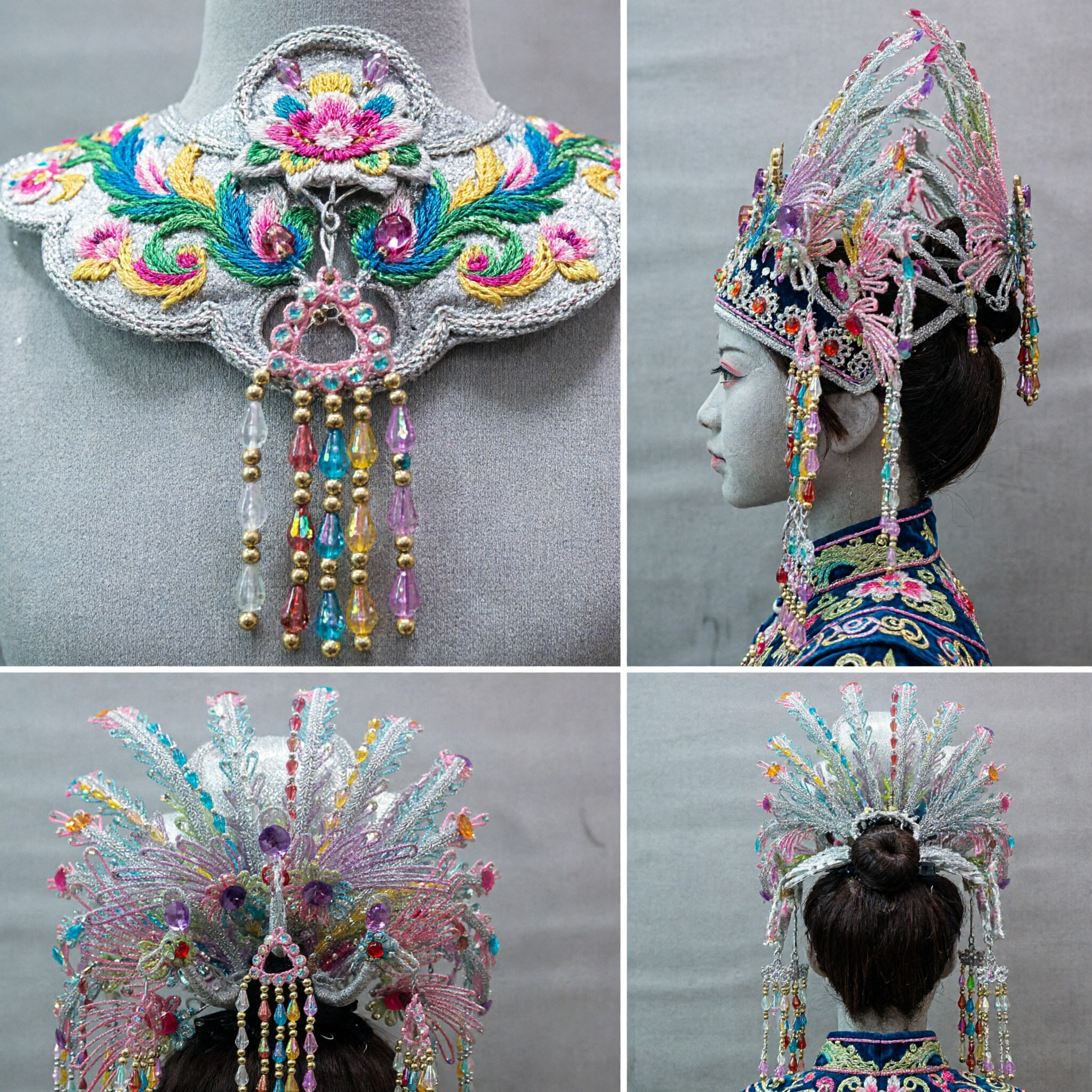 Tocado de Corona Fénix de Ópera China Tradicional con Plumas de Cuentas Coloridas para Danza y Presentaciones Escénicas - Asian Costume