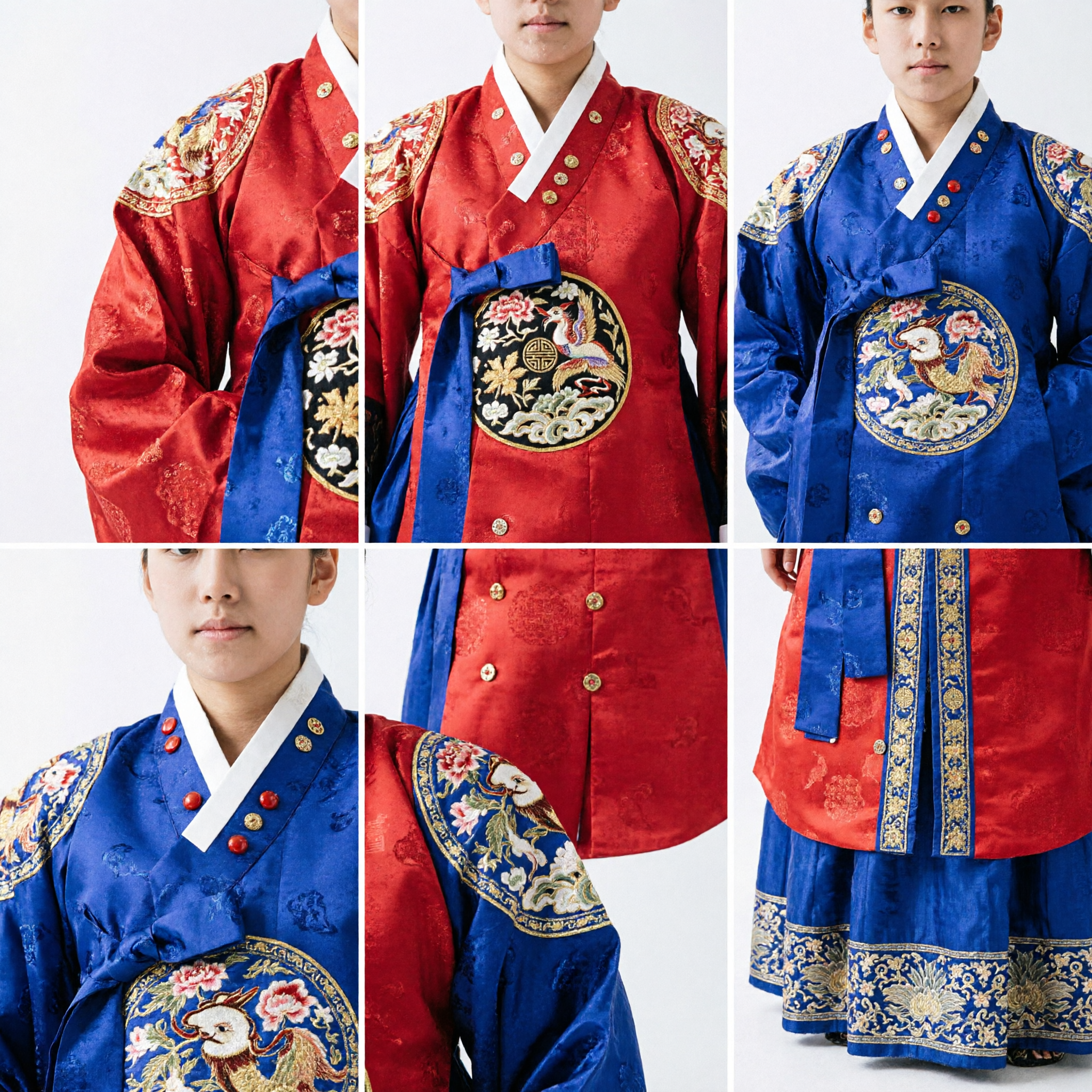 Traditionelles koreanisches königliches Hanbok-Königskostüm für Jungen, rotes besticktes zeremonielles Robe- und Hut-Set - Asian Costume