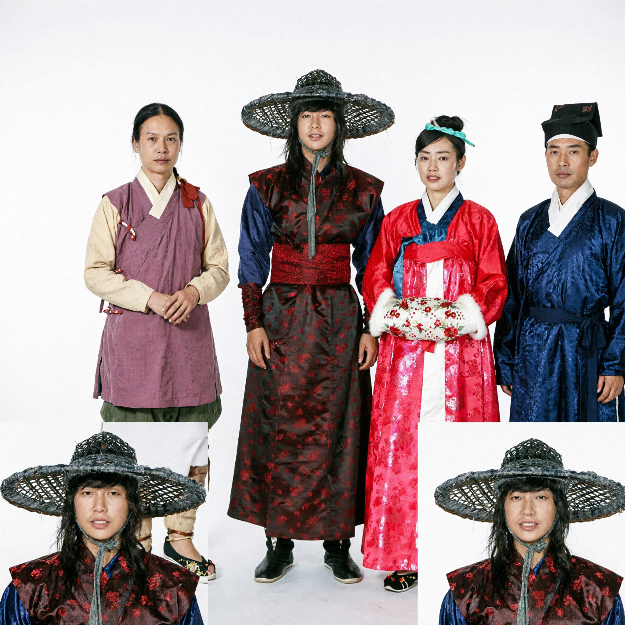 مجموعة زي هانبوك كوري تقليدي للنبلاء مع قبعة غات سوداء للرجال للكوزبلاي التاريخي - Asian Costume