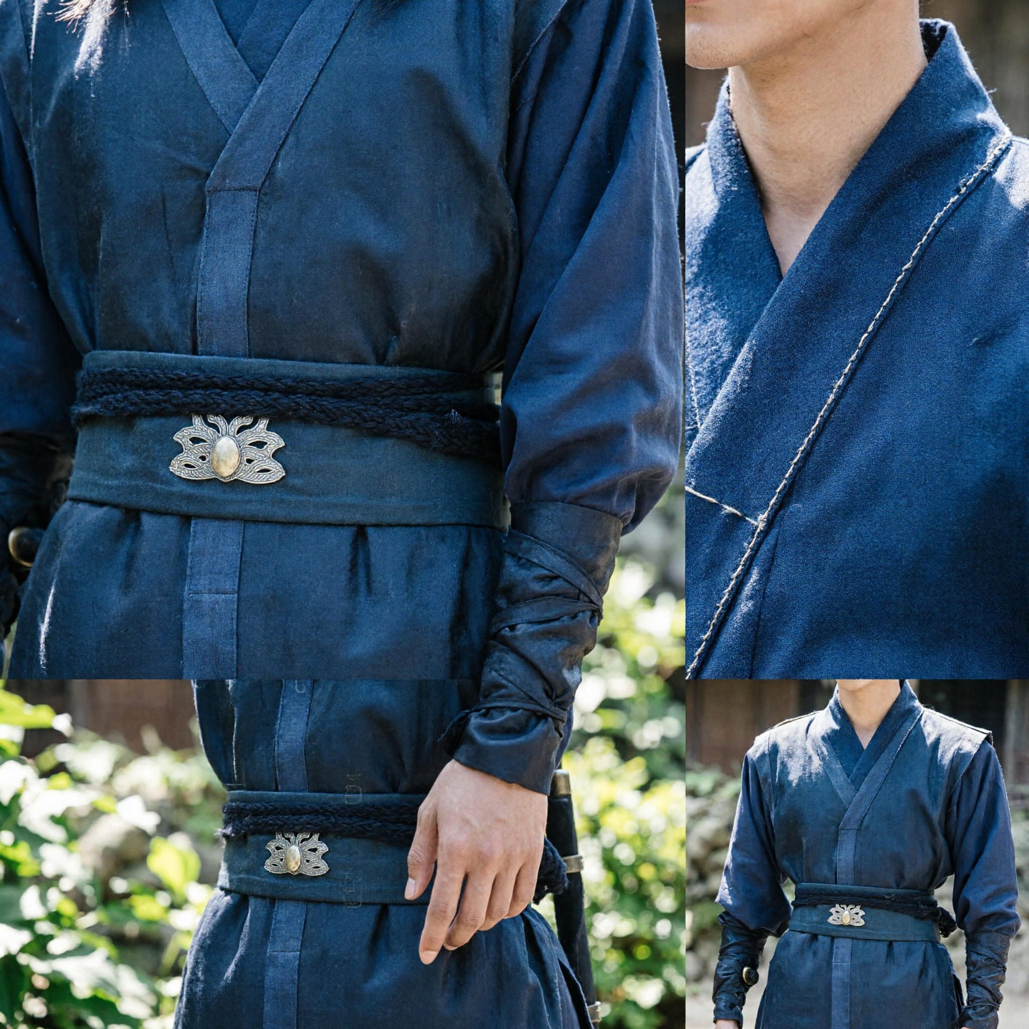 Traje de Espadachim Chinês Antigo para Homens, Robe Hanfu Azul Escuro para Cosplay Wuxia e Performance de Artes Marciais - Asian Costume