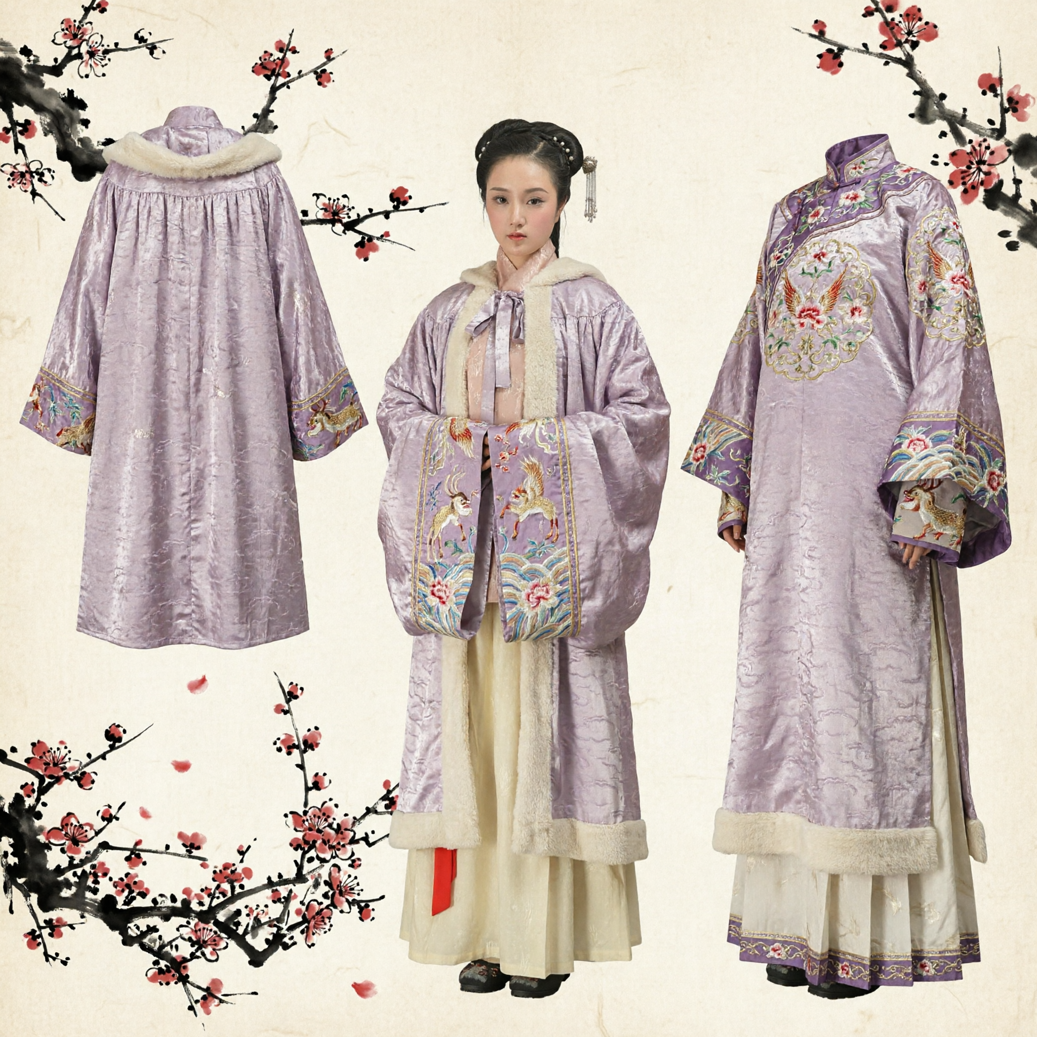 Manteau d'hiver ancien chinois Hanfu pour femme, cape lavande à bordure de fourrure, costume traditionnel pour cosplay - Asian Costume