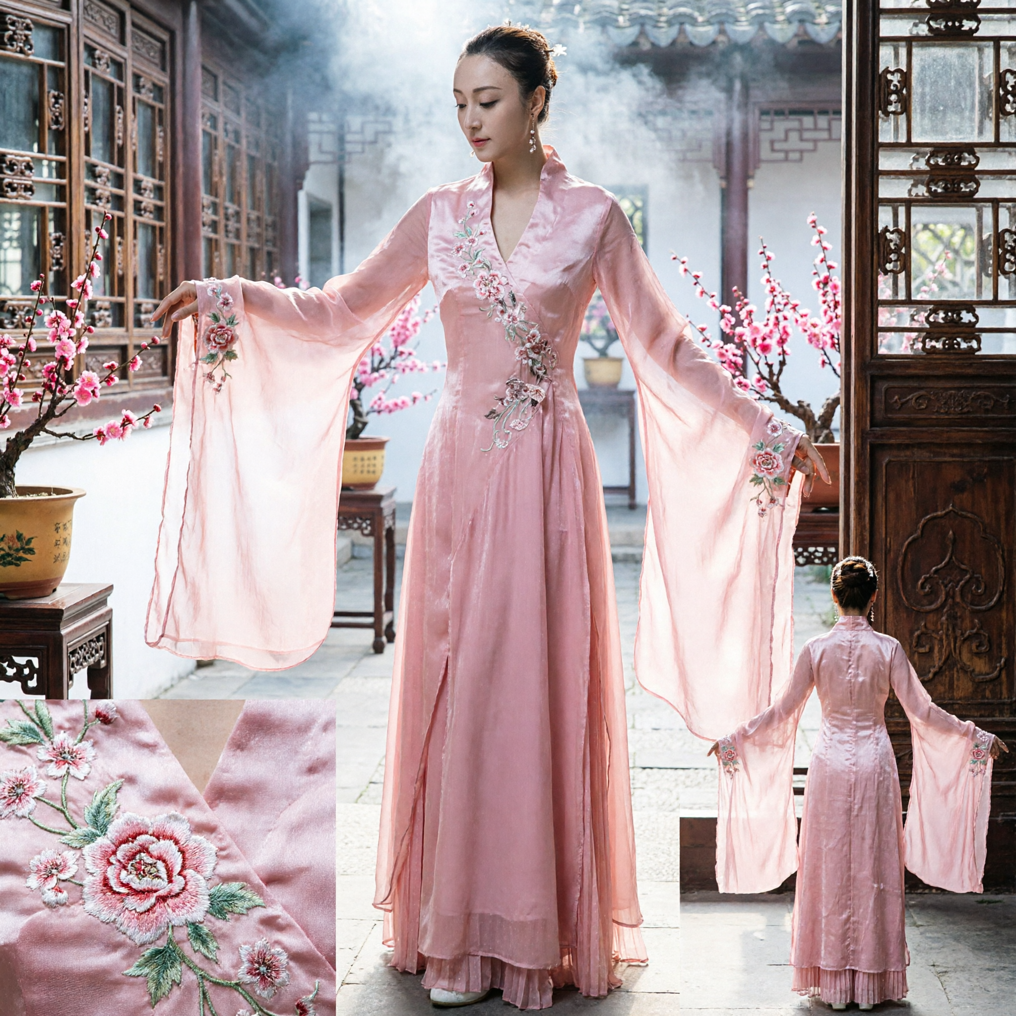 Costume da Danza Classica Cinese Rosa Tradizionale, Vestito Hanfu con Maniche ad Acqua per Donne, per Spettacoli - Asian Costume