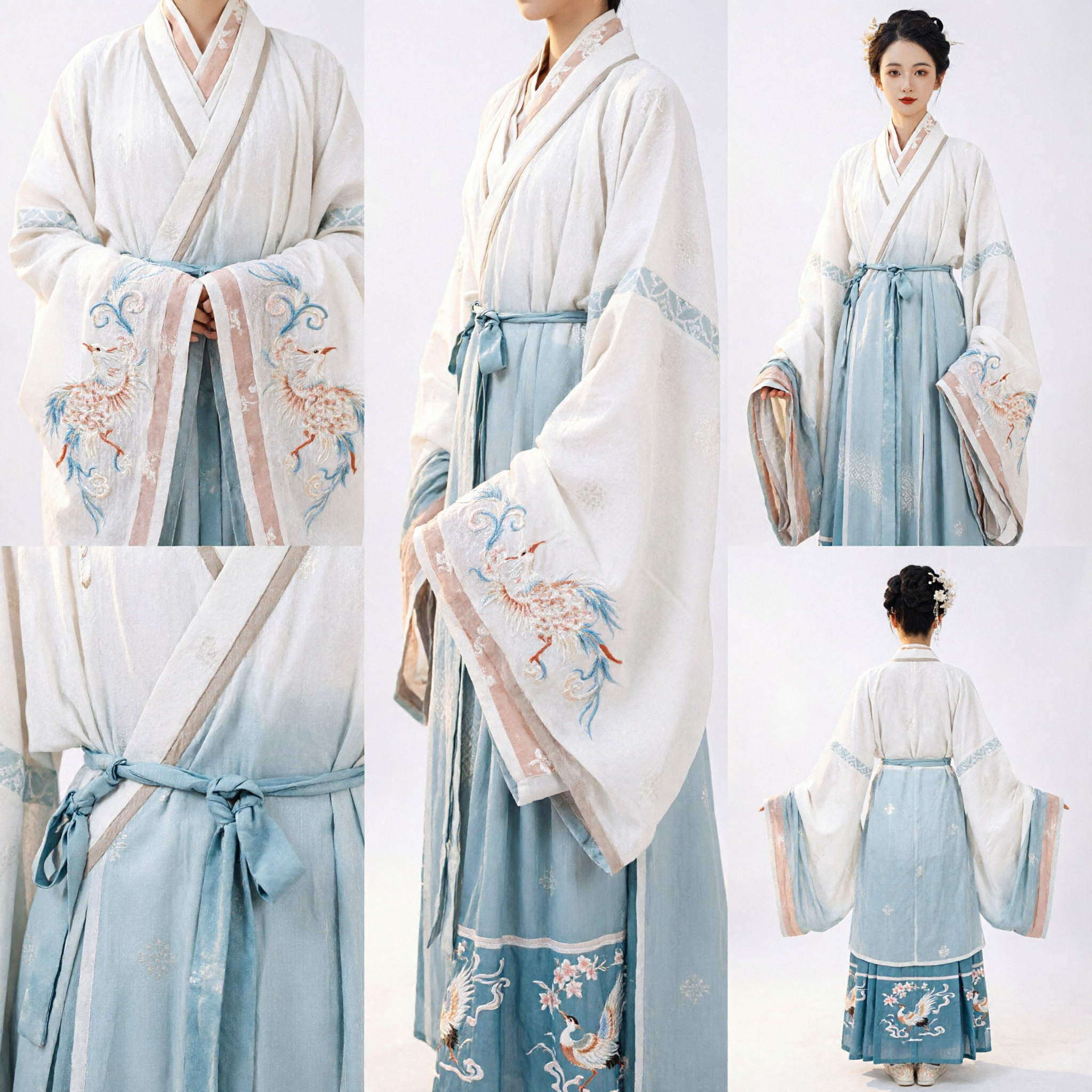 Traditionelles Chinesisches Hanfu-Kostüm Damen Elegantes Weißes Top Blauer Rock Antiker Stil Kleid für Fotografie und Aufführung - Asian Costume