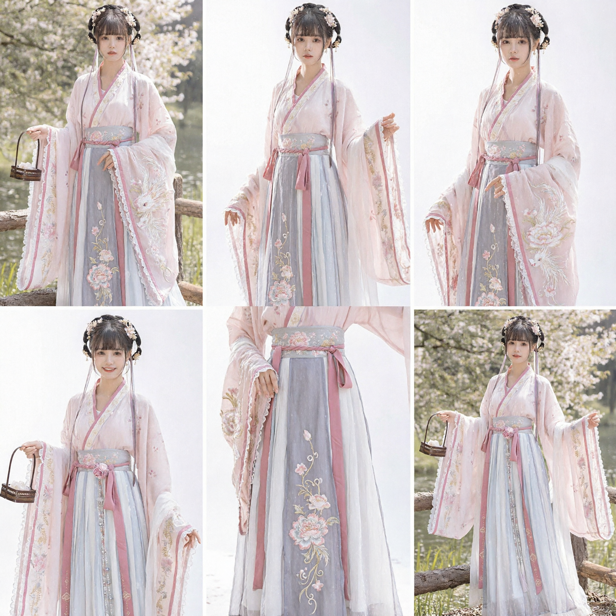 Elegante Vestido Tradicional Chino Hanfu Bordado Rosa y Azul Traje Antiguo para Mujeres Cosplay del Festival de Primavera - Asian Costume