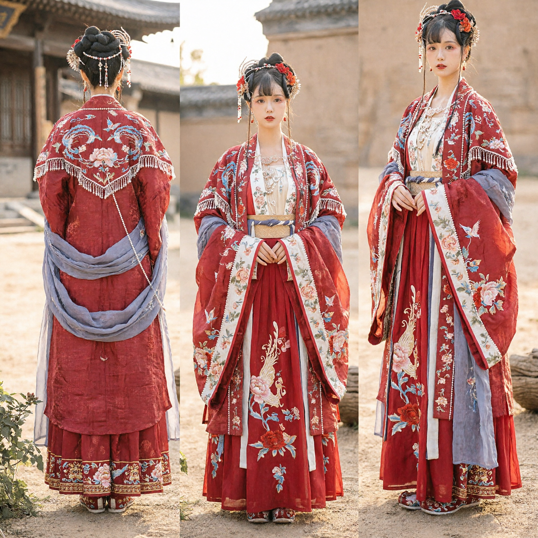 Traje Tradicional Chinês Hanfu Vermelho da Dinastia Tang Robe Bordado Traje Antigo para Mulheres em Fotografia - Asian Costume