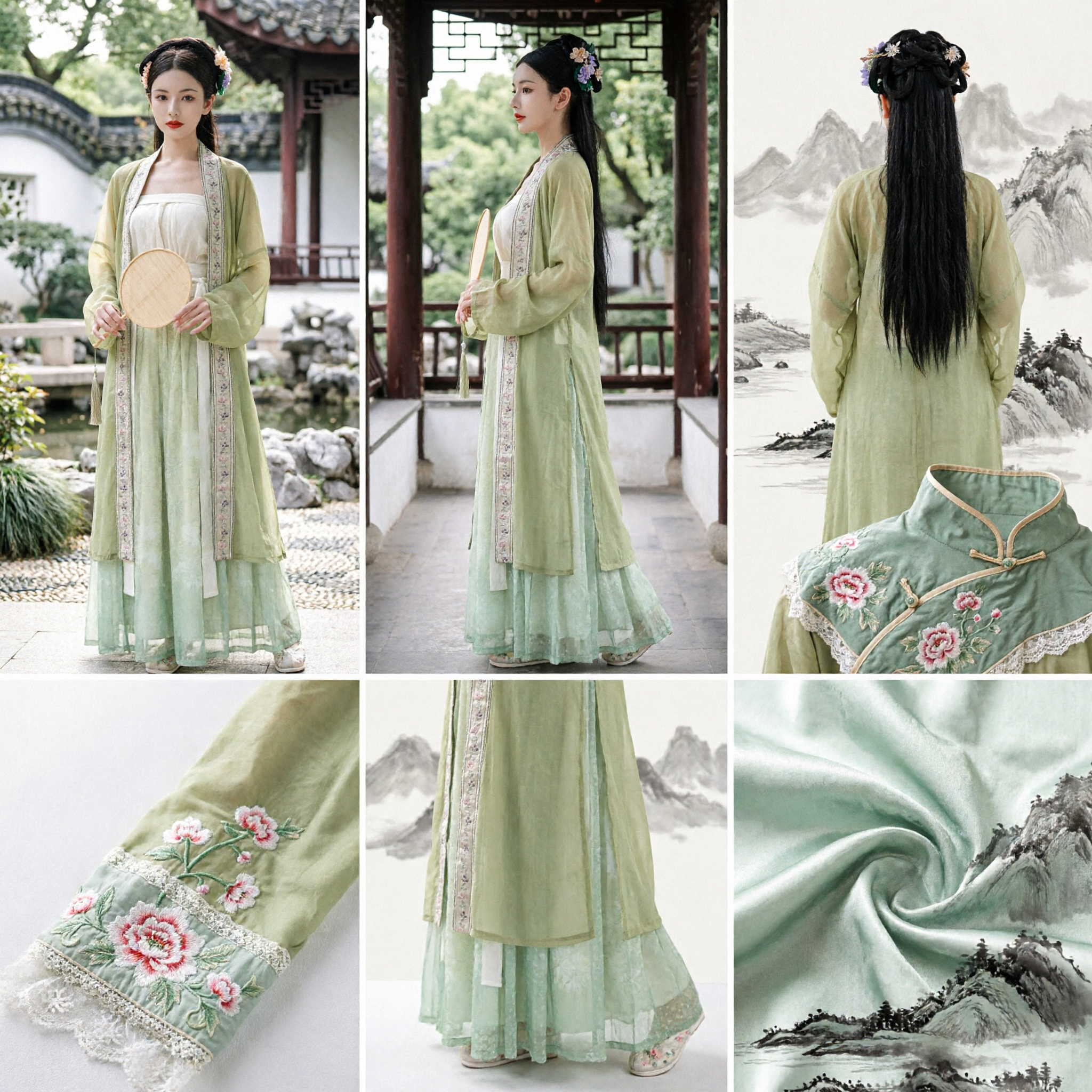 Elegante Conjunto Hanfu de la Dinastía Song Bordado Túnica Exterior y Falda Traje Tradicional Chino para Mujeres - Asian Costume