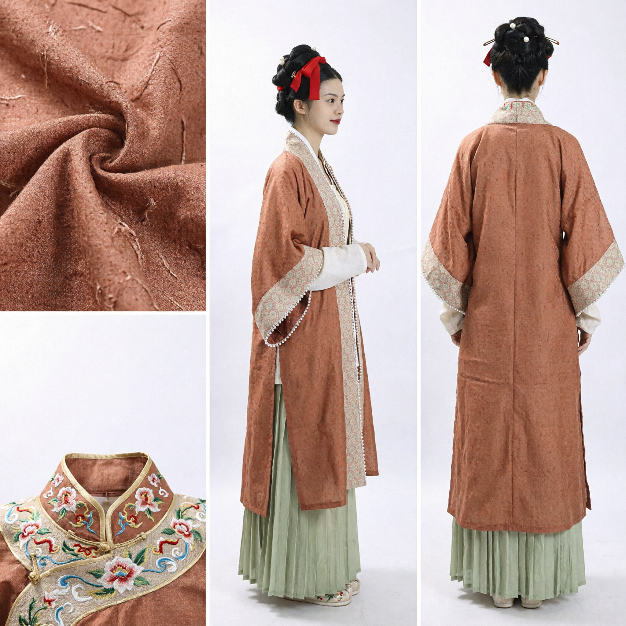 Elegante Hanfu de la Dinastía Song Traje Tradicional Chino para Mujeres Conjunto Túnica Beizi Naranja y Falda Verde para Fotografía - Asian Costume