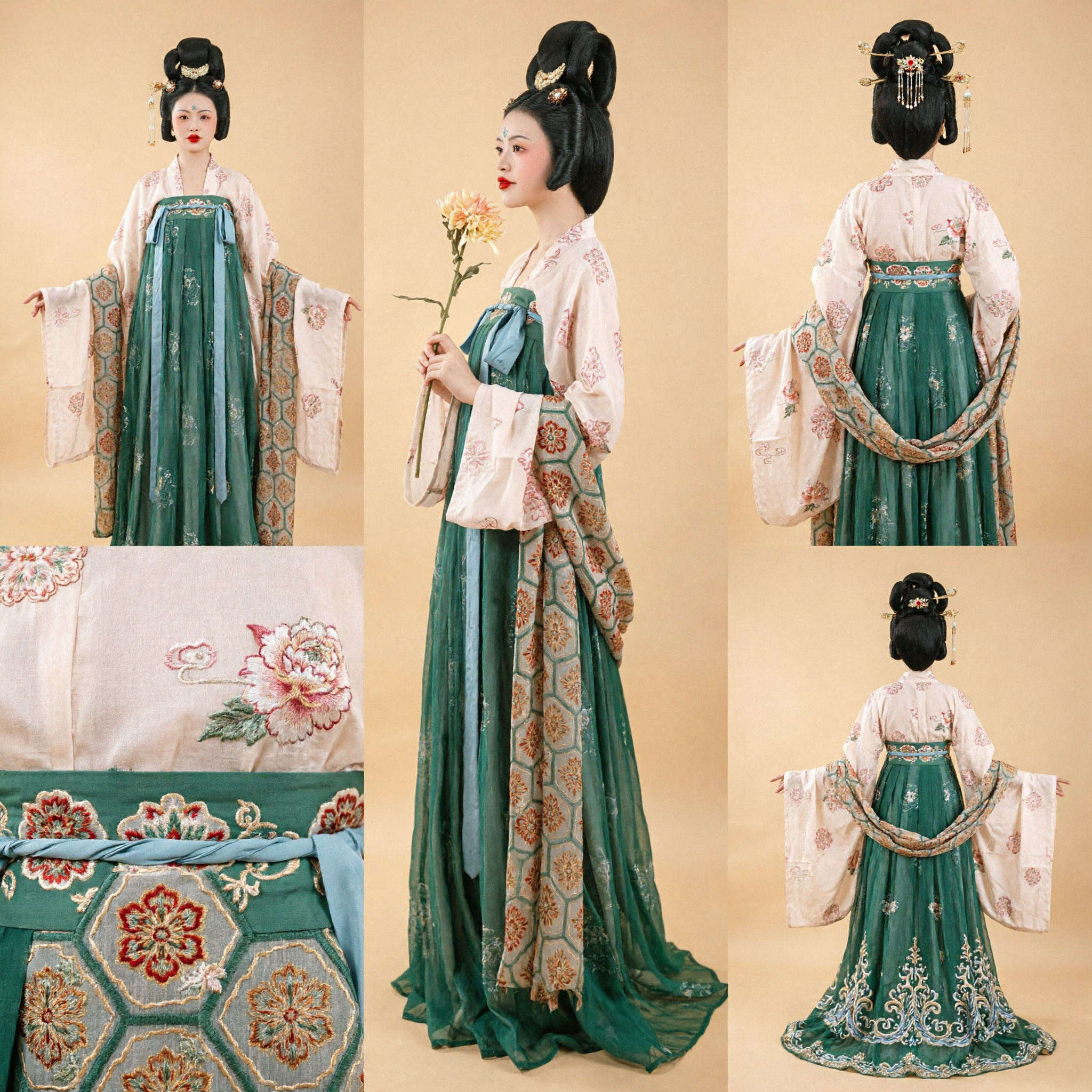 고대 중국 당나라 궁녀 한푸 코스튬 그린 류큐 드레스 역사 코스프레 여성용 - Asian Costume