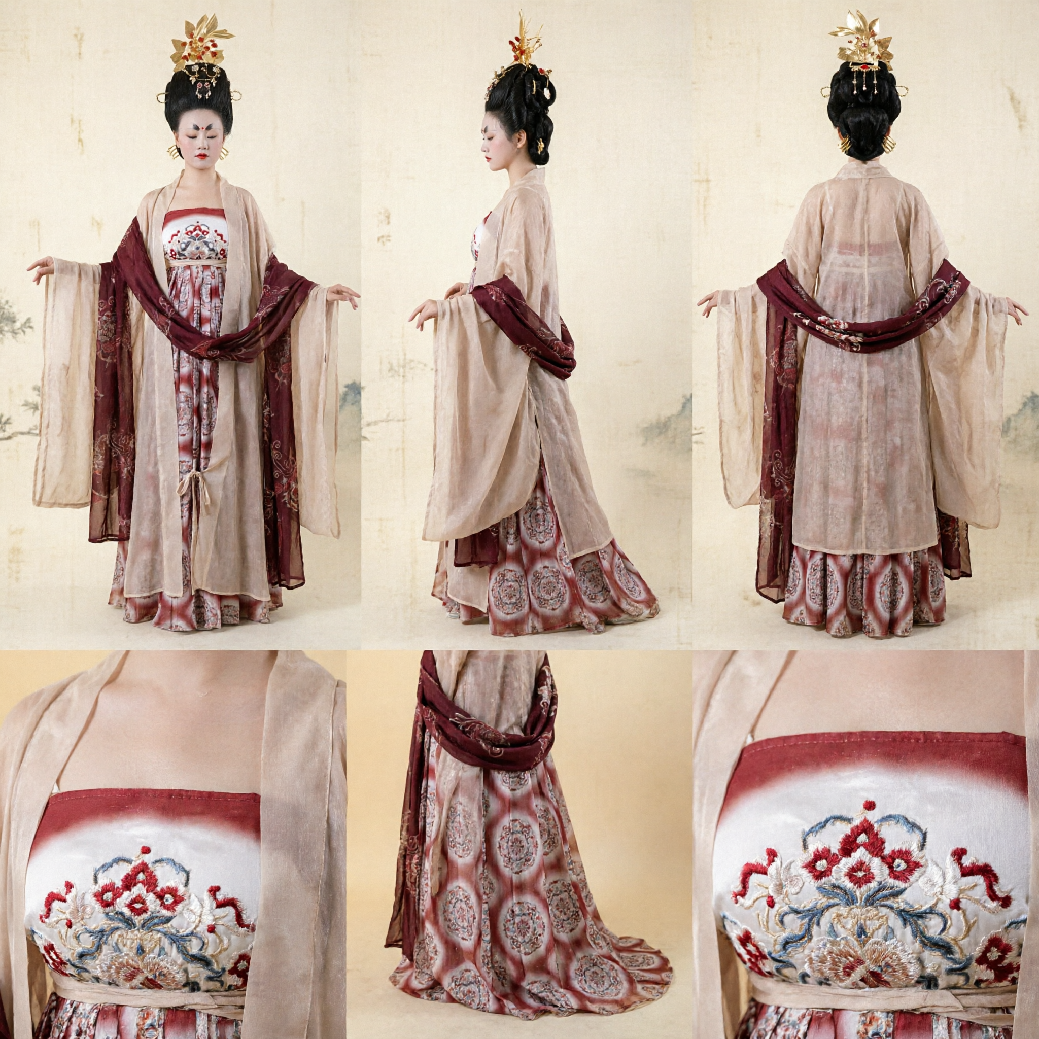 고대 중국 당나라 궁녀 한푸 코스튬 전통 황후 드레스 코스프레 공연용 - Asian Costume