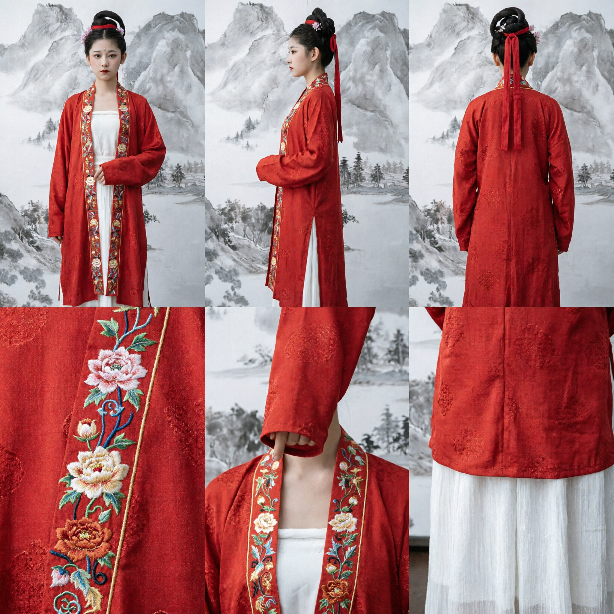 Robe Hanfu Élégante Rouge Brodée, Costume Ancien Traditionnel Chinois de Style Dynastie Song pour Femmes - Asian Costume