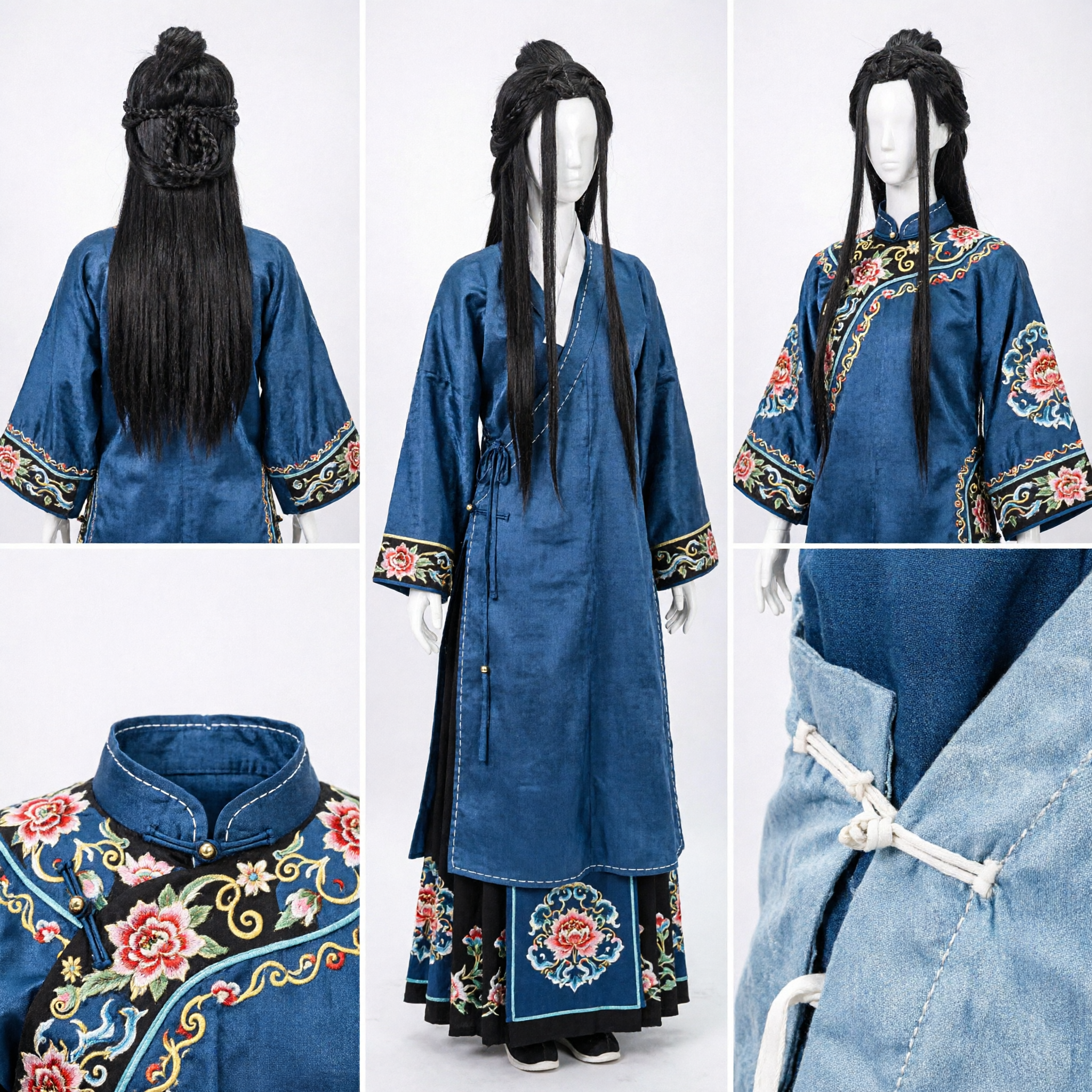 Antieke Chinese Zwarte Pruik Lang Haar Gevlochten Knot Hanfu Cosplay Haarsieraad voor Historisch Drama Kostuum - Asian Costume