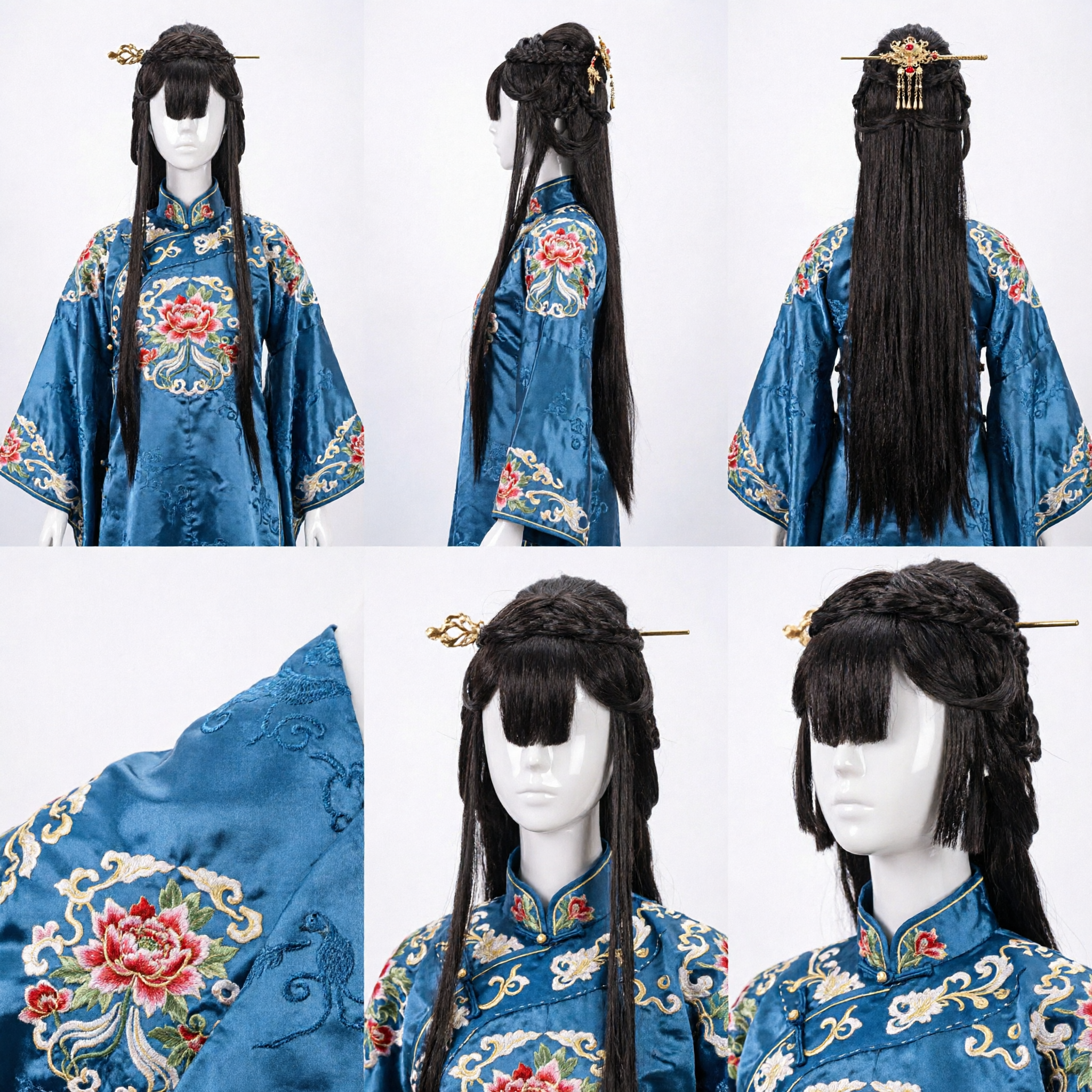 Ancient Chinese Hanfu Wig Long Black Hair Braided Updo for Women Cosplay Costume Period Drama - Asian Costume