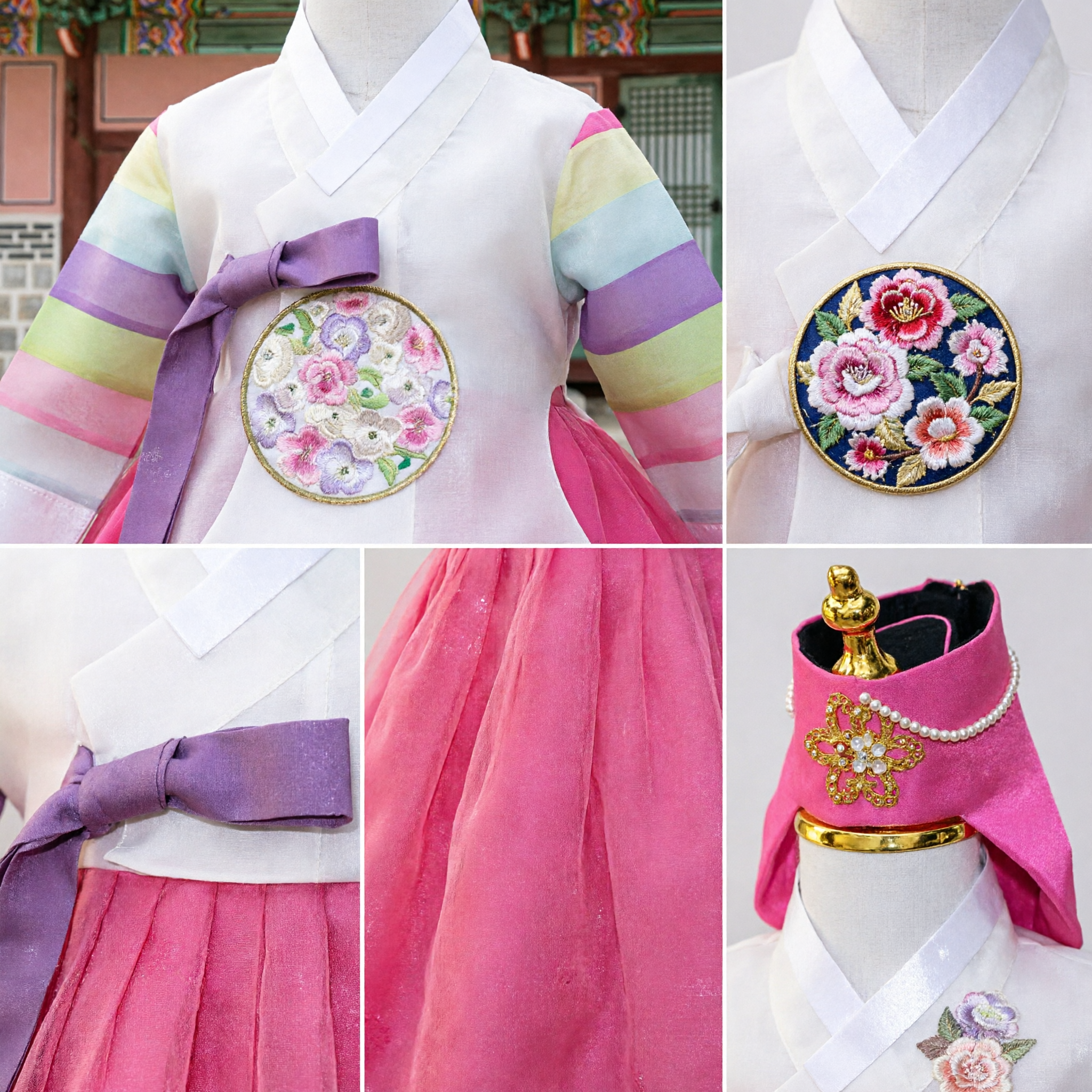 Traditioneel Koreaans Hanbok voor Meisjes Kinderen Roze Jurk Regenboog Mouwen Eerste Verjaardag Doljanchi Kostuum Set - Asian Costume