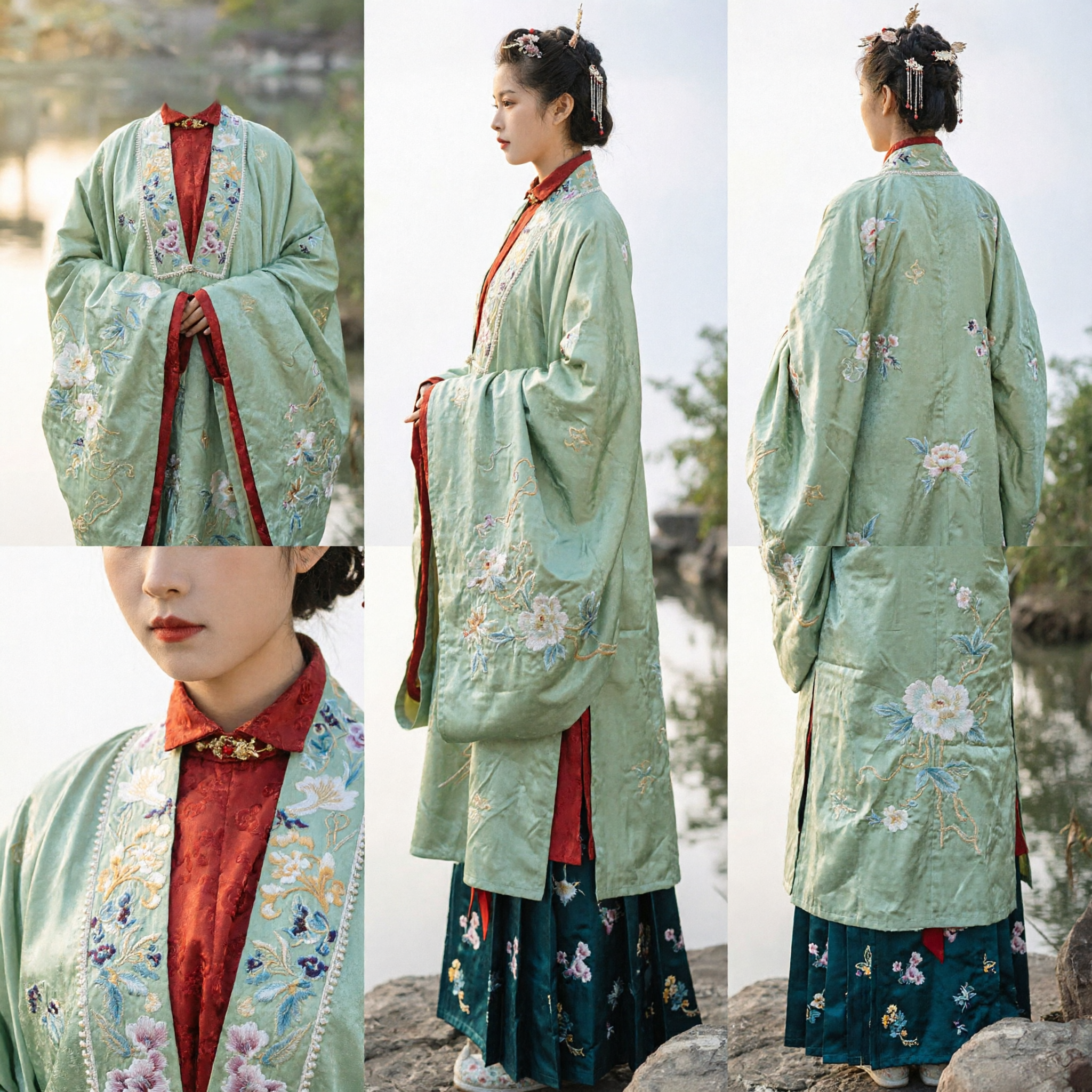 Ropa Hanfu China Antigua para Mujer, Conjunto de Túnica y Falda Verde Bordada al Estilo de la Dinastía Ming - Asian Costume