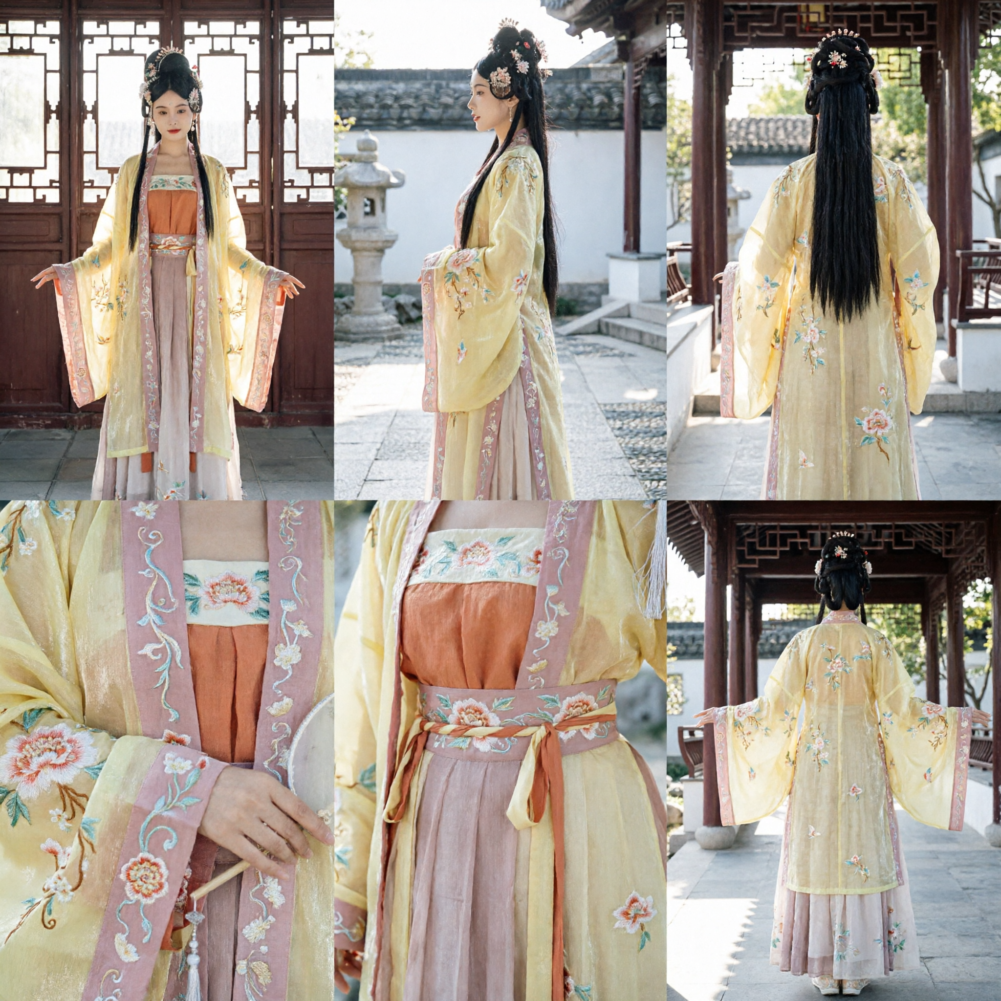 Traje Hanfu de Princesa da Dinastia Tang Chinês Antigo Vestido de Fada Amarelo Bordado Roupa Tradicional para Mulheres - Asian Costume