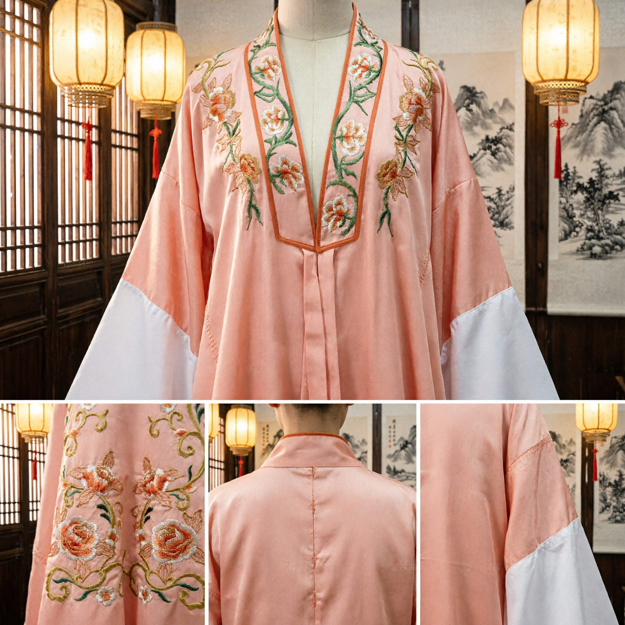 Traditional Chinese Peking Opera Costume Peach Embroidered Robe Ancient Scholar Clothing for Stage Performance - Asian Costume