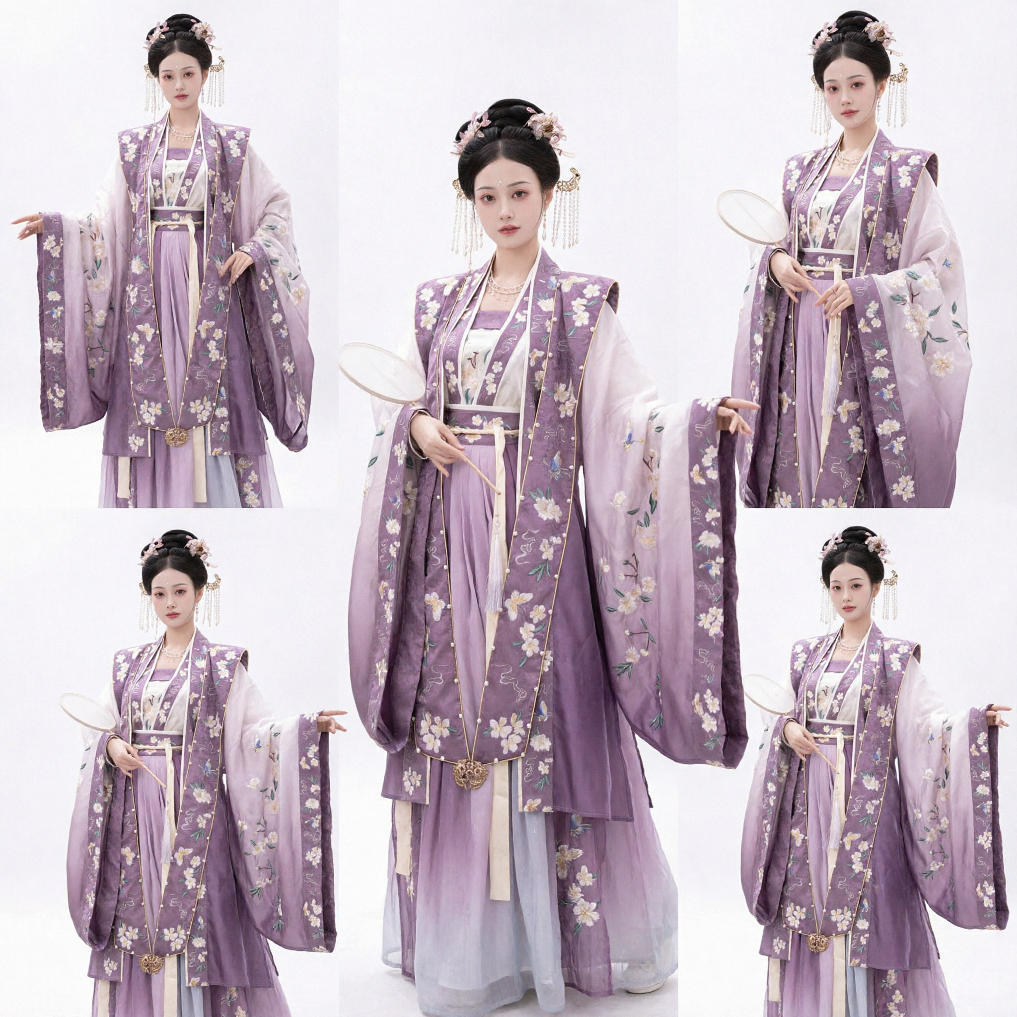 Elegante Hanfu cinese viola, costume tradizionale della dinastia Tang, abbigliamento da fata ricamato per servizi fotografici femminili - Asian Costume