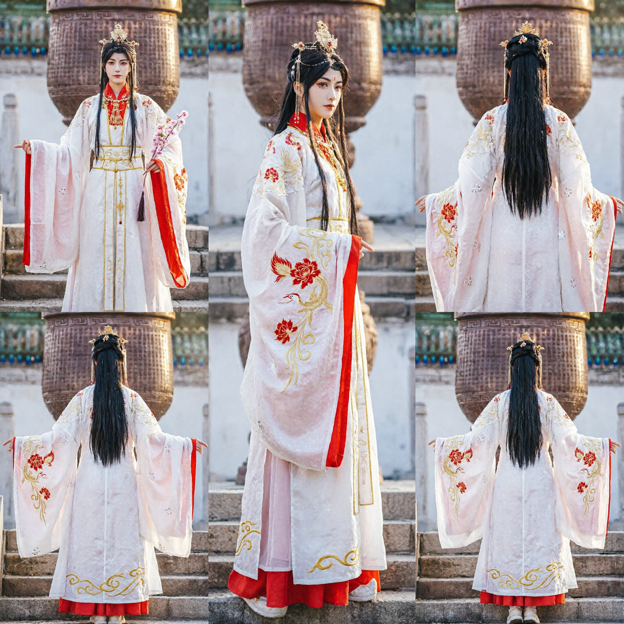 Costume de sabreur Hanfu traditionnel chinois, robe de cosplay Wuxia Xianxia blanche et rouge pour femmes - Asian Costume