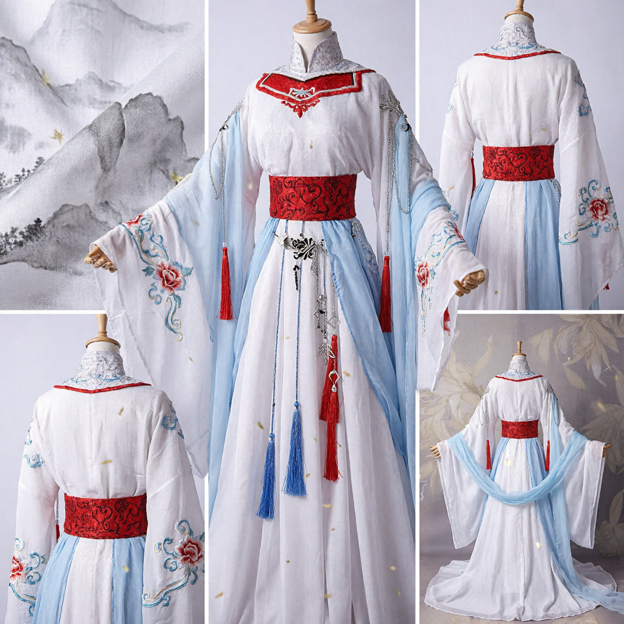 Traditionelles chinesisches Hanfu-Kleid für Frauen Antikes Tang-Dynastie Feenkostüm mit Stickerei Roter Schärpe für Cosplay - Asian Costume