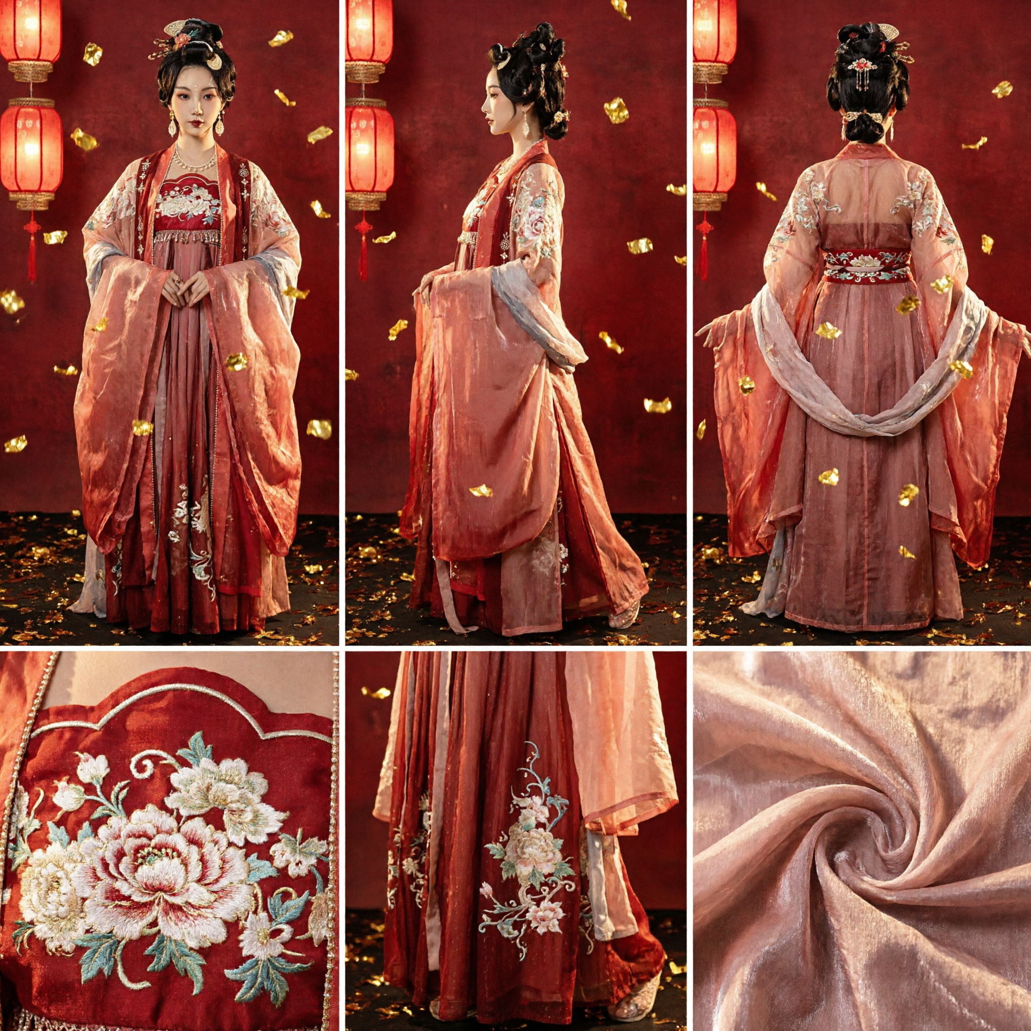 Traje Hanfu Tradicional Chino Dinastía Tang para Mujer Traje Antiguo de Hada Rojo Bordado para Actuación de Danza - Asian Costume