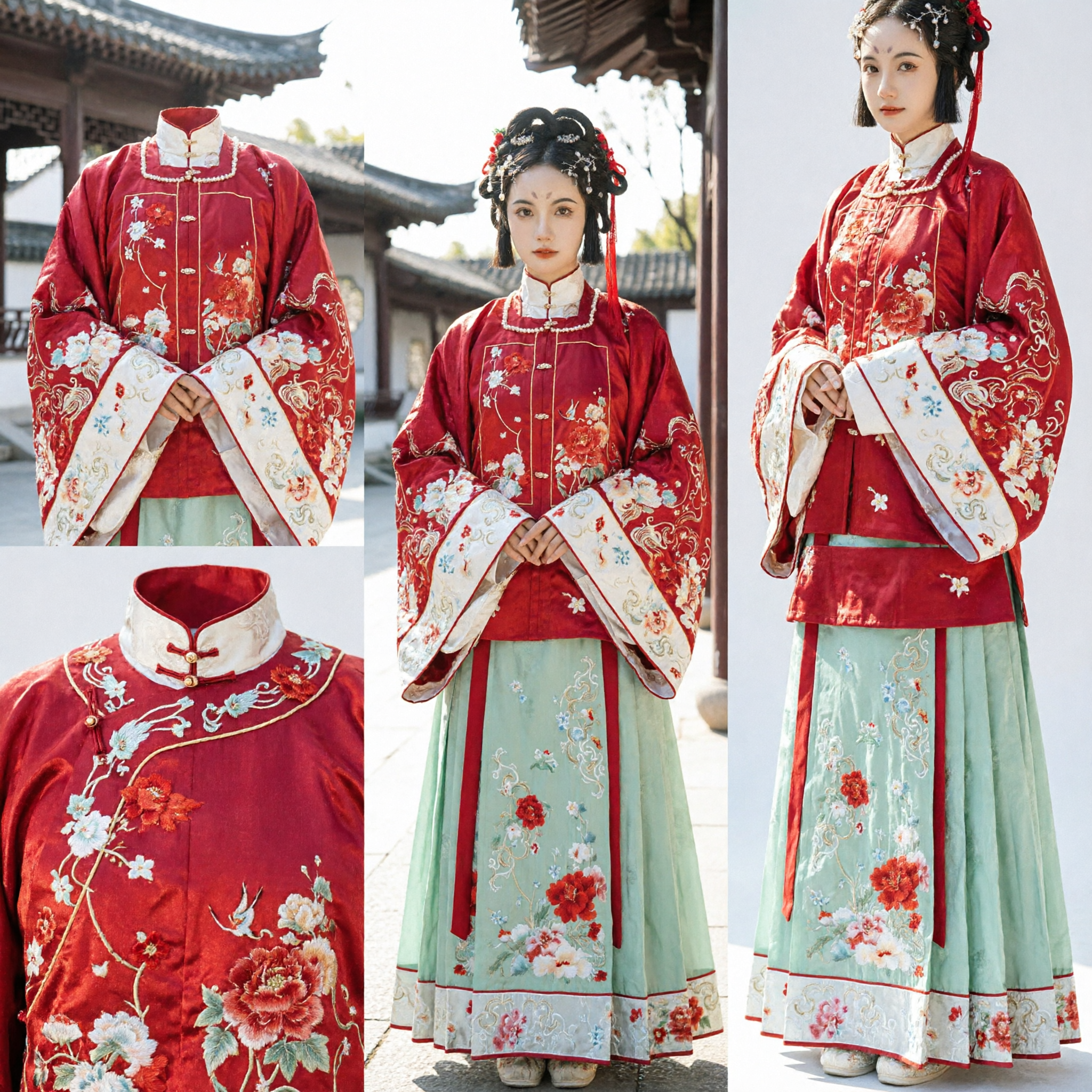 Traditional Chinese Ming Dynasty Hanfu Wedding Costume Red Embroidered Ao Qun Ancient Bridal Dress for Women - Asian Costume