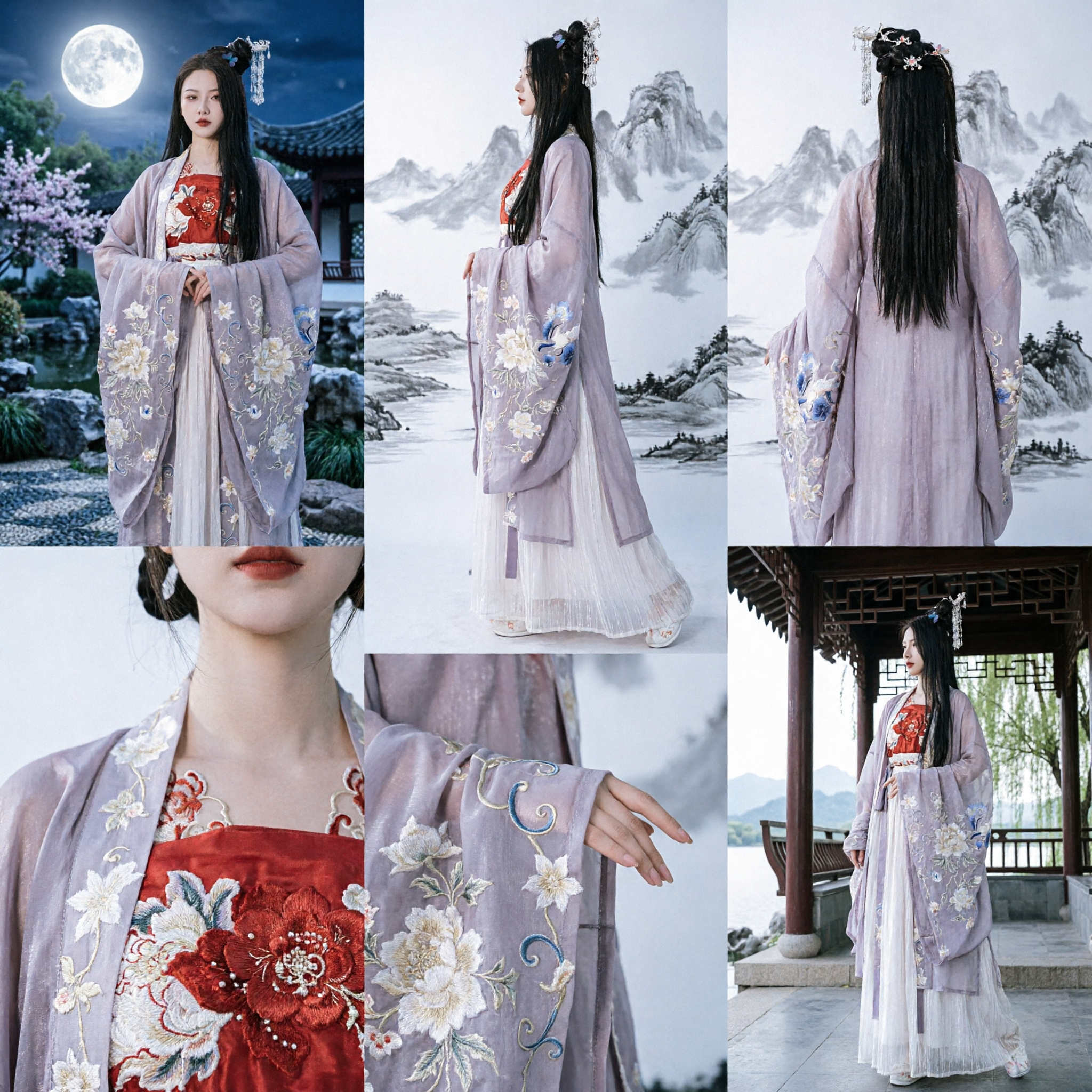 Elegancka fioletowa tradycyjna chińska suknia Hanfu dla kobiet starożytny strój wróżki z kwiatowym haftem - Asian Costume