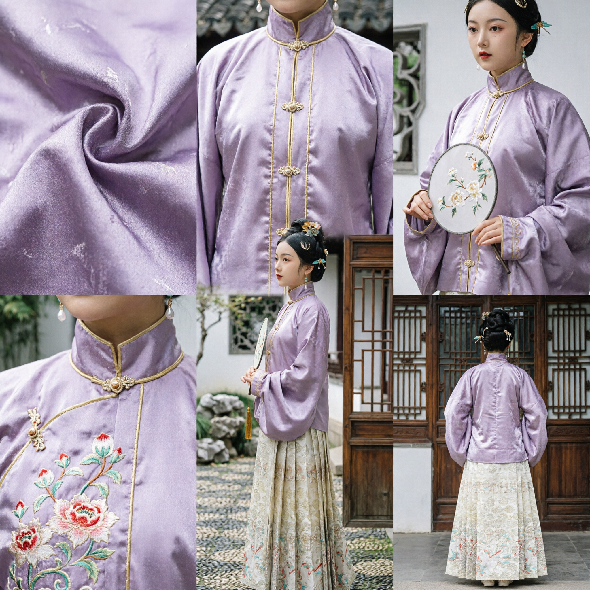 Conjunto Elegante de Hanfu para Mulheres Estilo Dinastia Ming Casaco de Seda Roxo e Saia de Brocado Traje Histórico Tradicional Chinês - Asian Costume