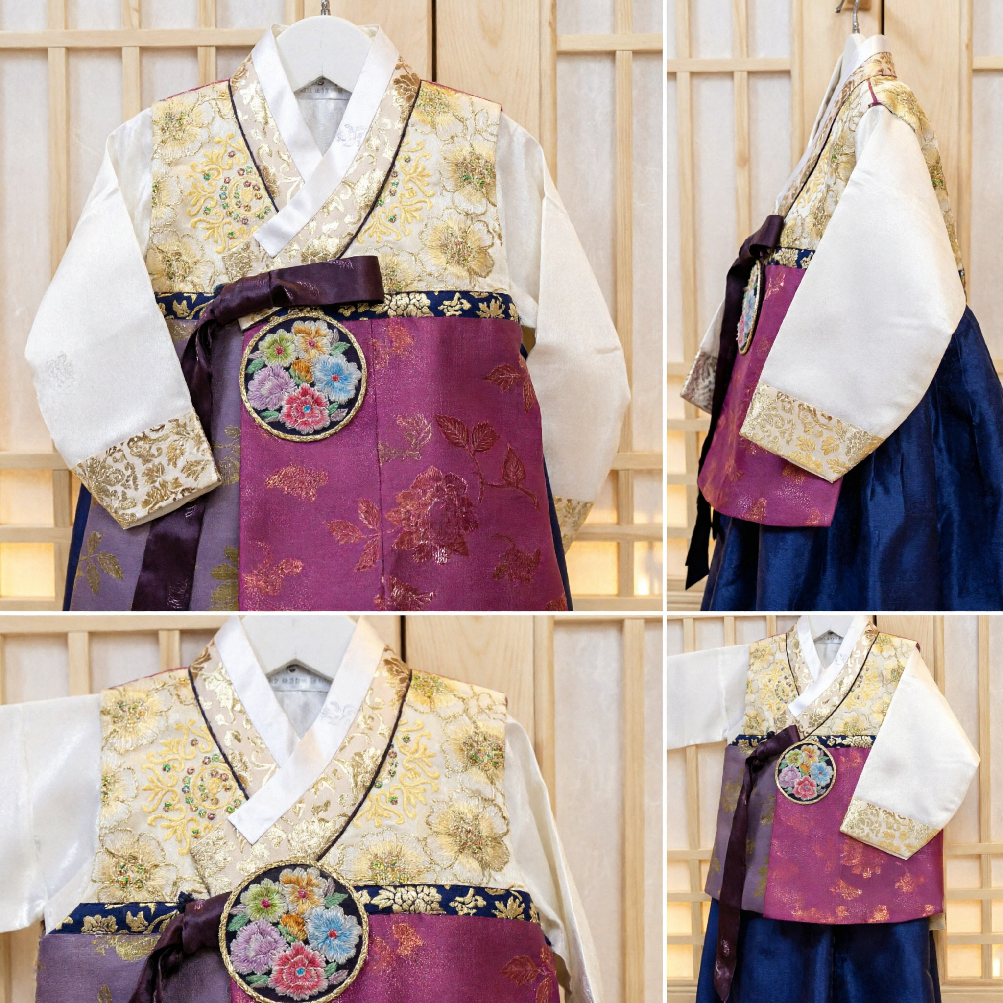 Ensemble Hanbok traditionnel coréen pour enfants, gilet brodé doré et haut blanc pour célébration de première fête d'anniversaire Doljanchi - Asian Costume
